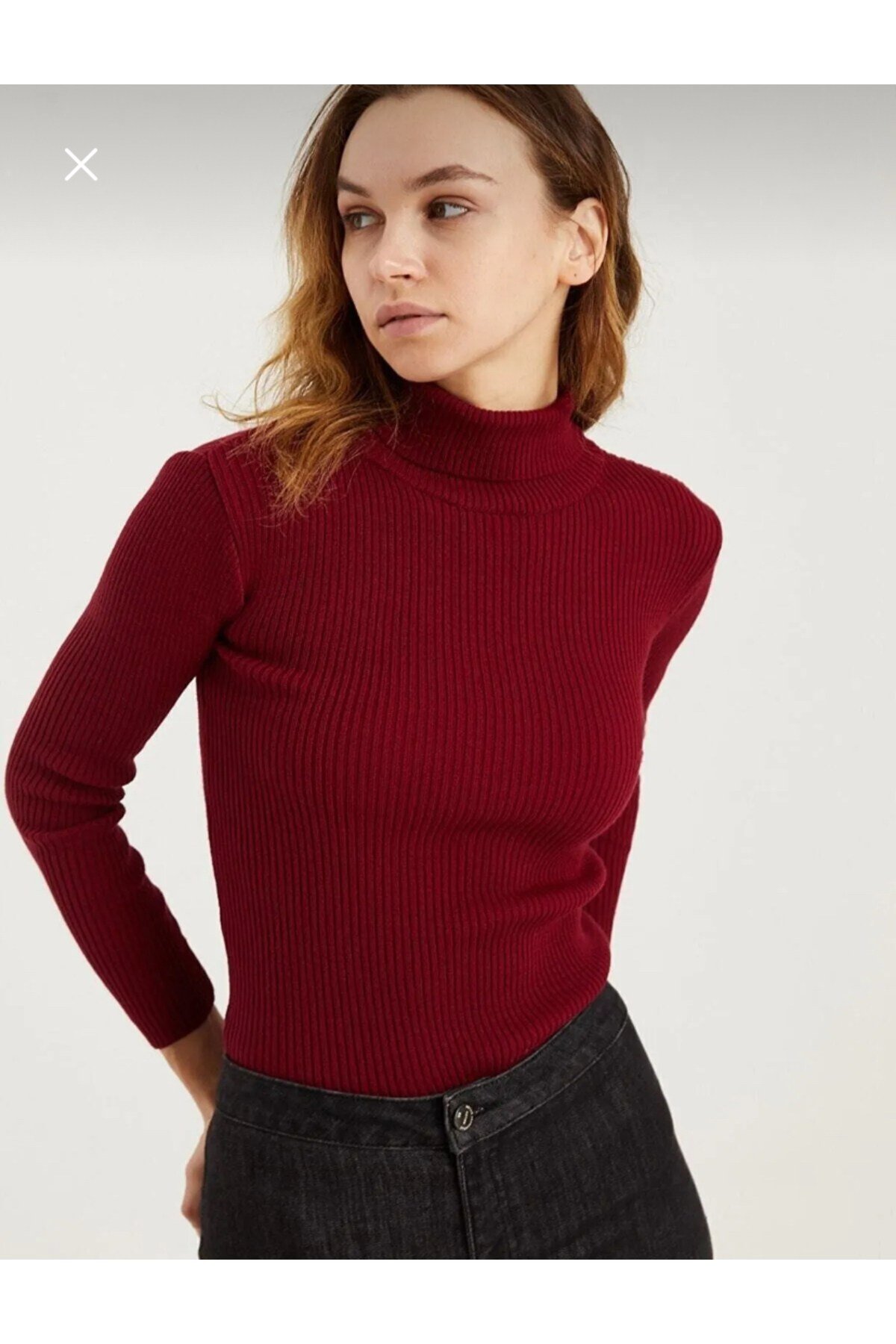 Unisex Bordo Pamuklu Kumaş Balıkçı Yaka Şardonlu Slimfit Boğazlı Kazak