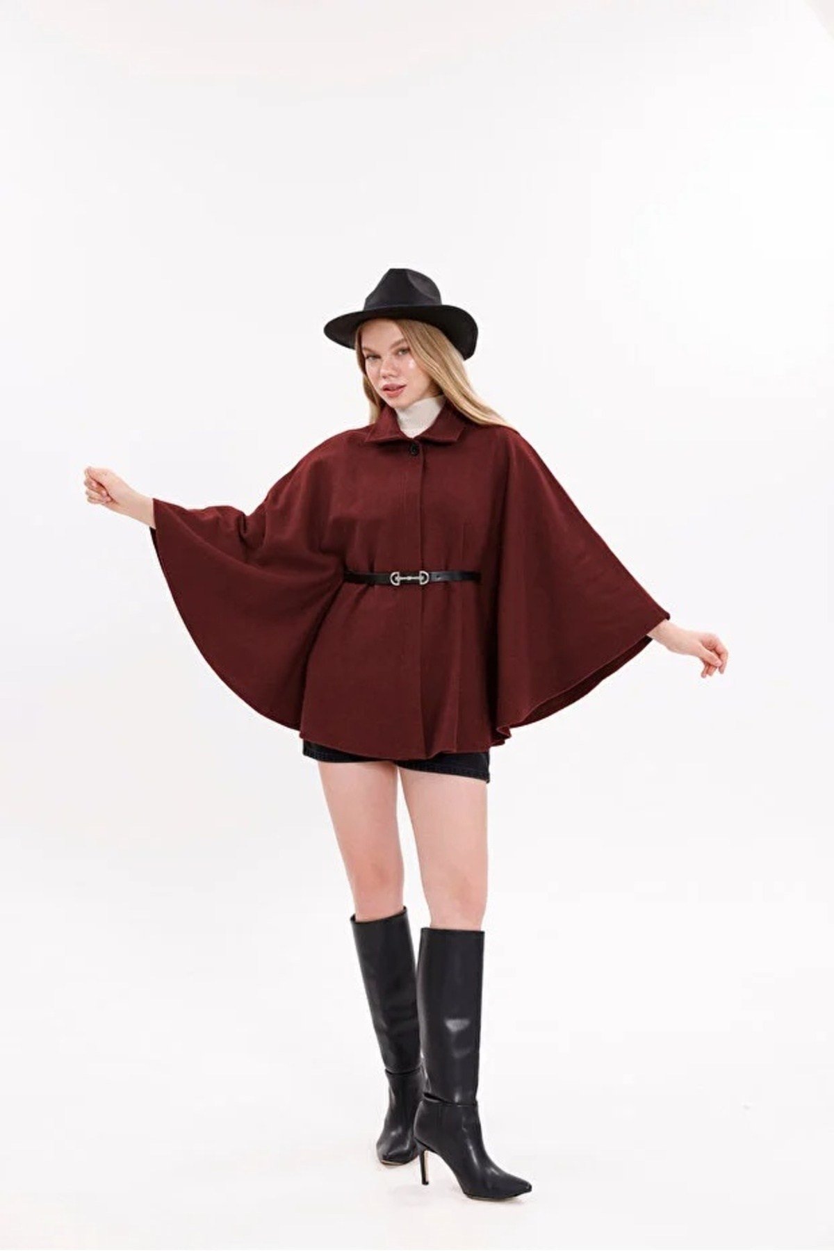 Unisex Füme Ateş Kırmızı Pamuklu Balıkçı Yaka Likralı Kaşkorse Şardonlu Slimfit Boğazlı Kazak