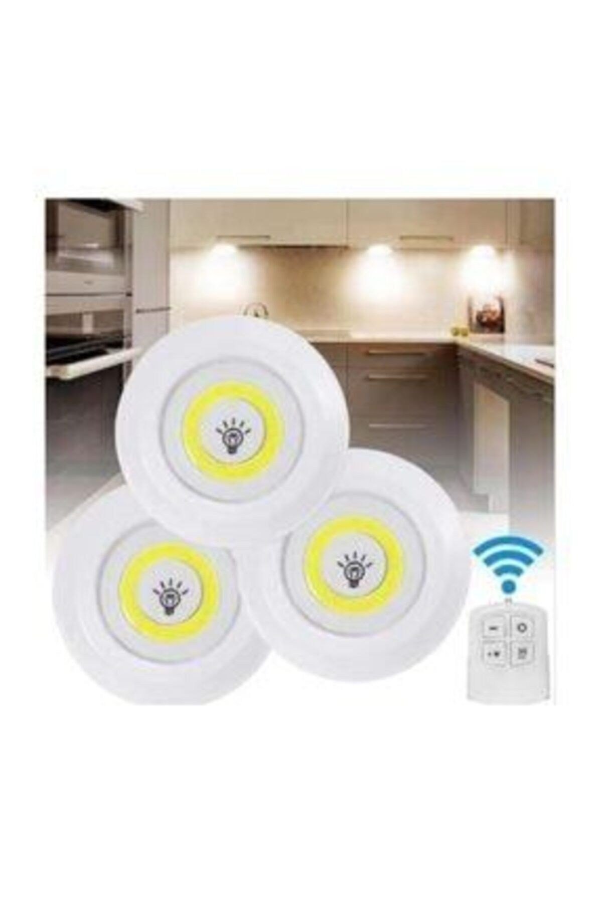 Uzaktan Kumandalı 3 Lü Spot Led Lamba Kablosuz Pilli Işıldak T1240