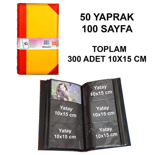 Deri Fotoğraf Albümü 300′lük 10x15 cm Sarı Kırmızı