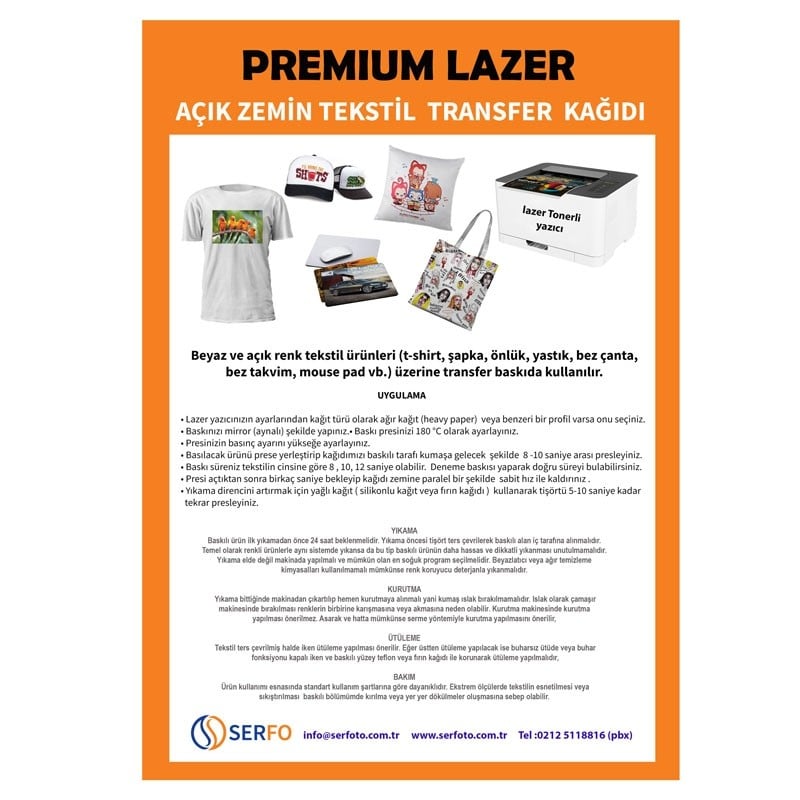 Lazer Premium Açık Zemin  Tekstil Transfer Kağıdı A4  (1 adet )
