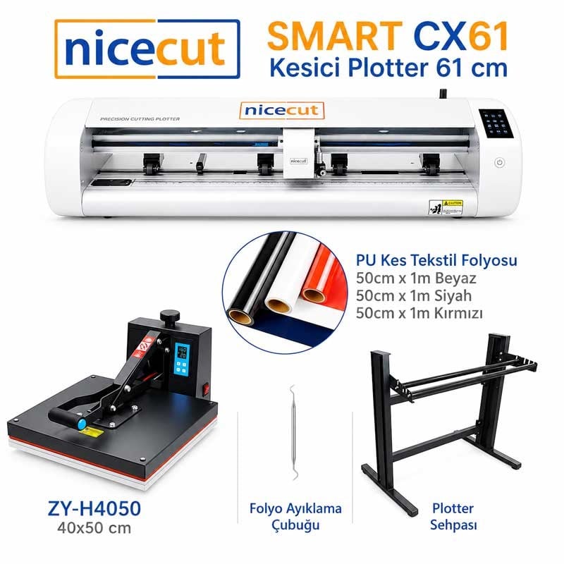 NICECUT CX61 Plotter + 40X50 cm Transfer Presi Tekstil Baskı Seti