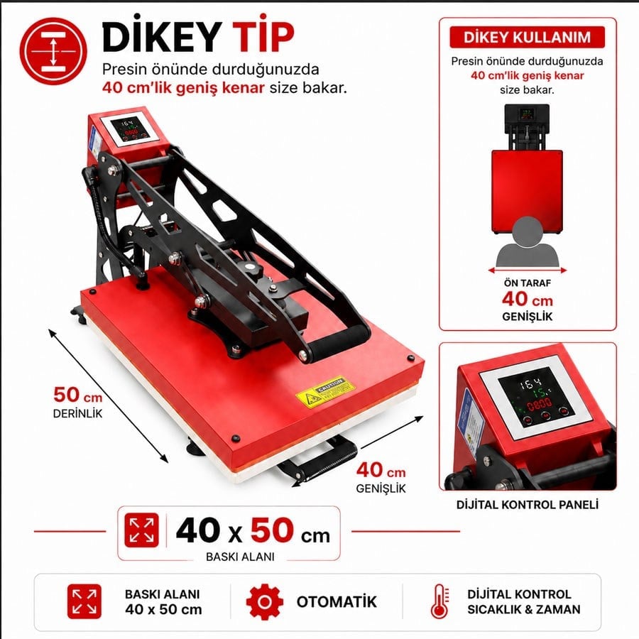 Otomatik Transfer Baskı Makinesi 40x50 cm - Dikey