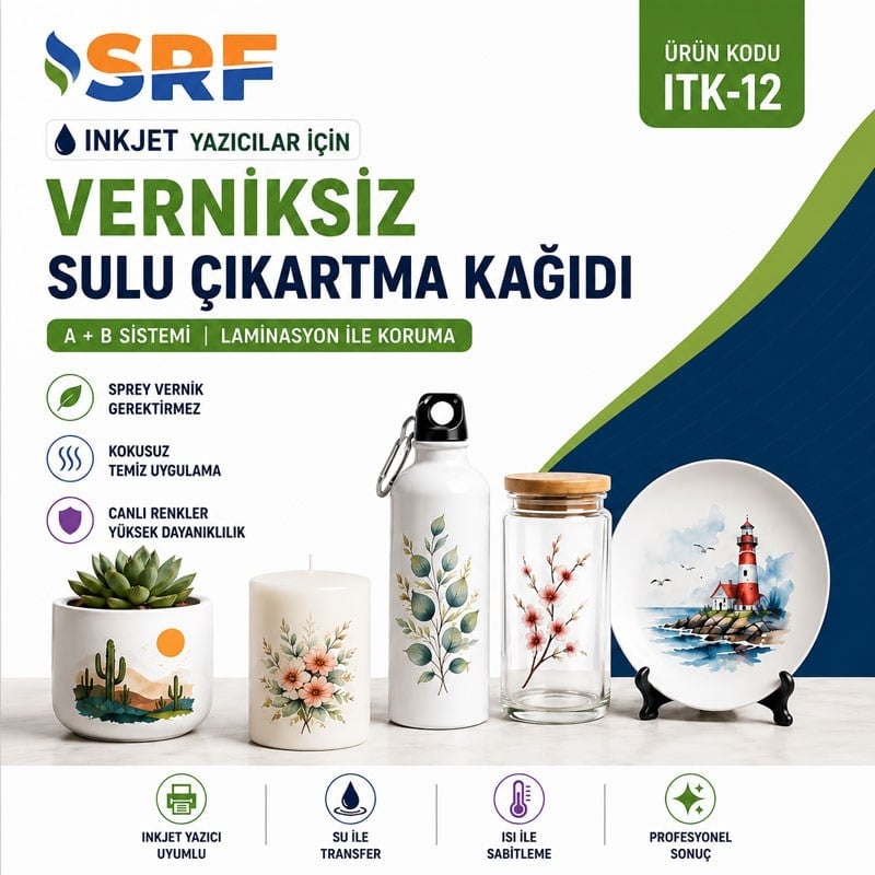 SRF Verniksiz İnkjet Şeffaf Sulu Çıkartma Kağıdı A4 (10 ADET)