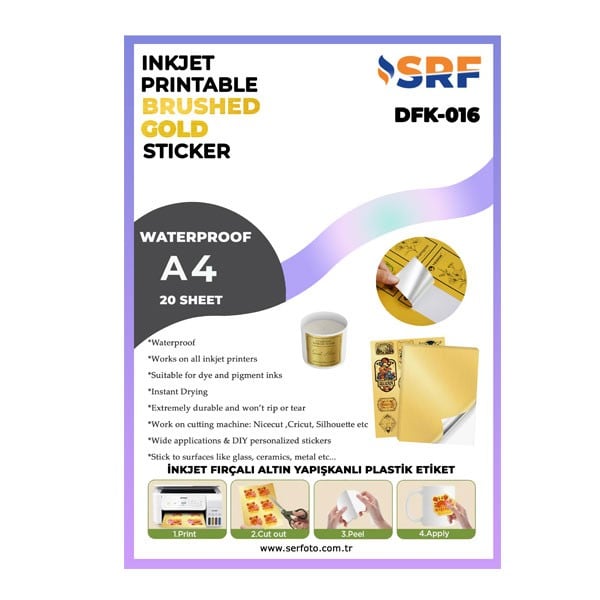 SRF Yapışkanlı İnkjet Fırçalı Altın Plastik Etiket (20 adet A4)