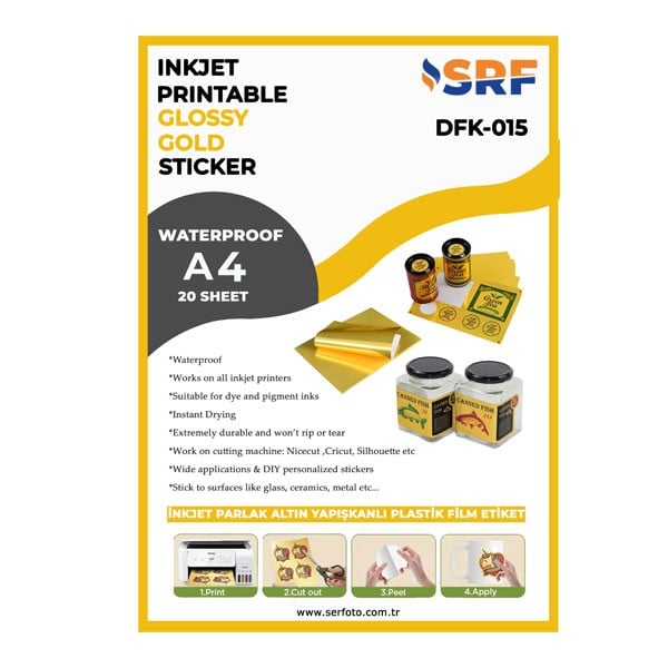SRF Yapışkanlı İnkjet Parlak Altın Plastik Etiket (20 adet A4)