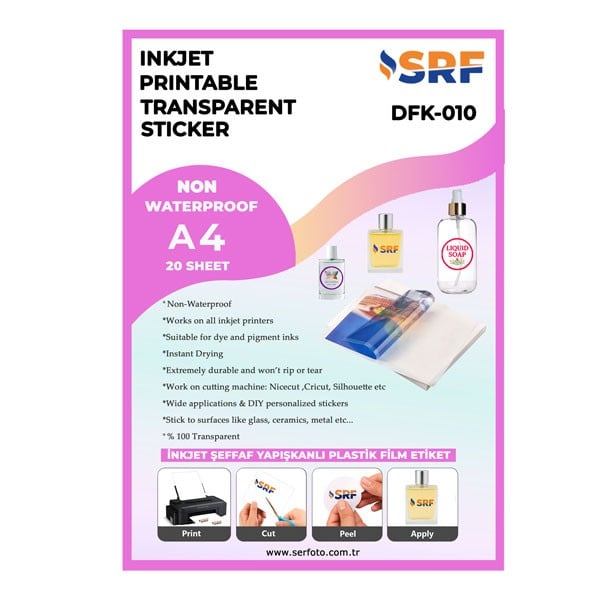 SRF Yapışkanlı İnkjet Şeffaf Plastik Etiket (20 adet A4)