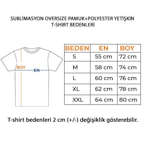 Sublimasyon Oversize Pamuk+Polyester Tişört (Yetişkin)