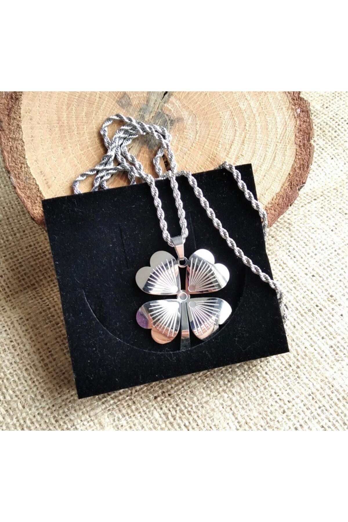 1. SINIF BURGU ZİNCİR YONCA UÇLU ÇELİK KADIN YONCA KOLYE