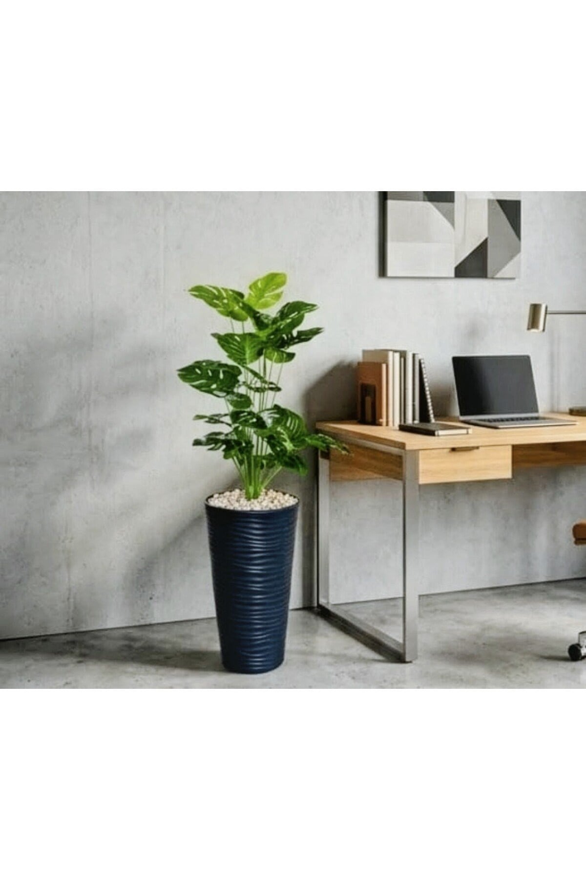 160 cm Yapay Devetabanı Monstera - Dev Boy, Siyah Modern Dekoratif Saksılı Yapay Çiçek