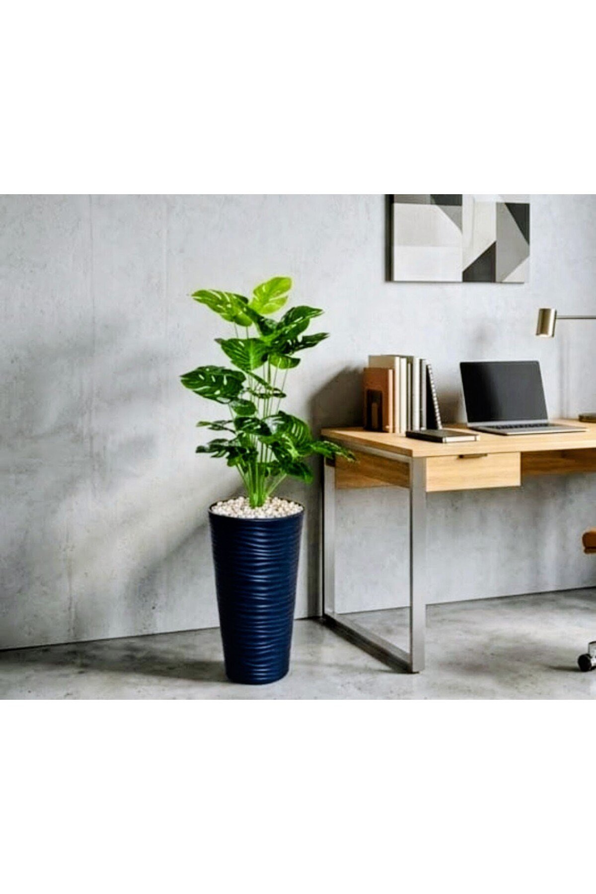 160 cm Yapay Devetabanı Monstera - Dev Boy, Siyah Modern Dekoratif Saksılı Yapay Çiçek
