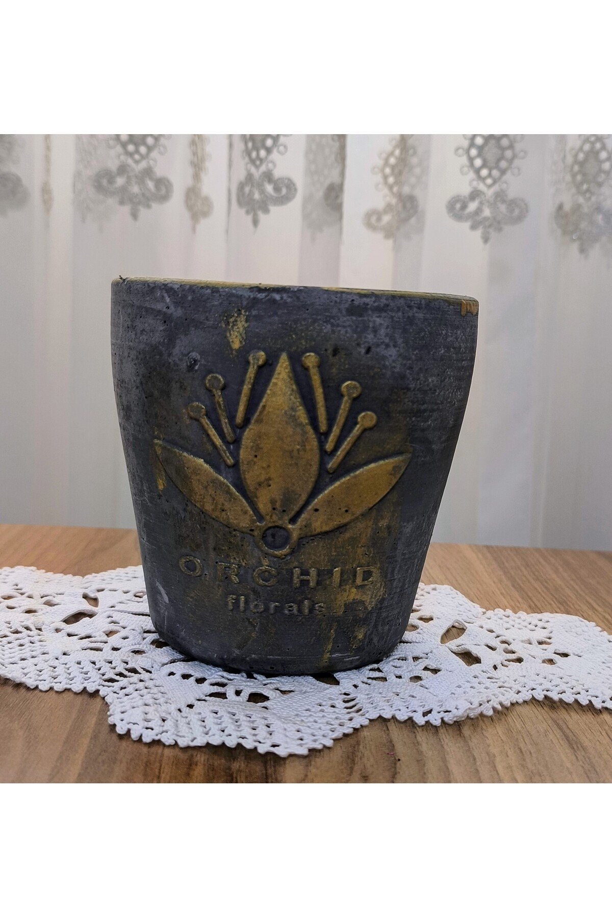 2 Adet Beton Çiçek ve Bonsai Vazosu Antrasit Renk