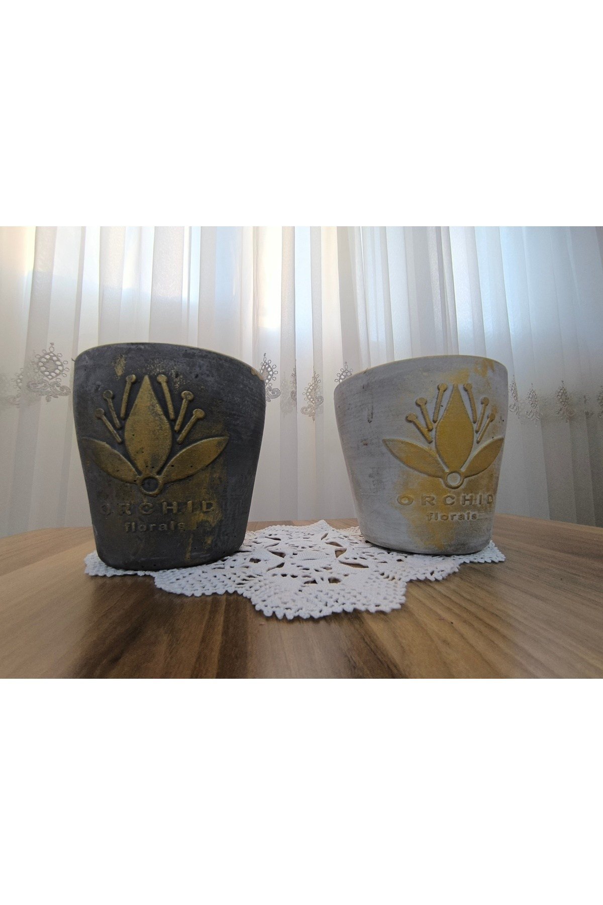 2 Adet Beton Çiçek ve Bonsai Vazosu Gri ve Antrasit Renk
