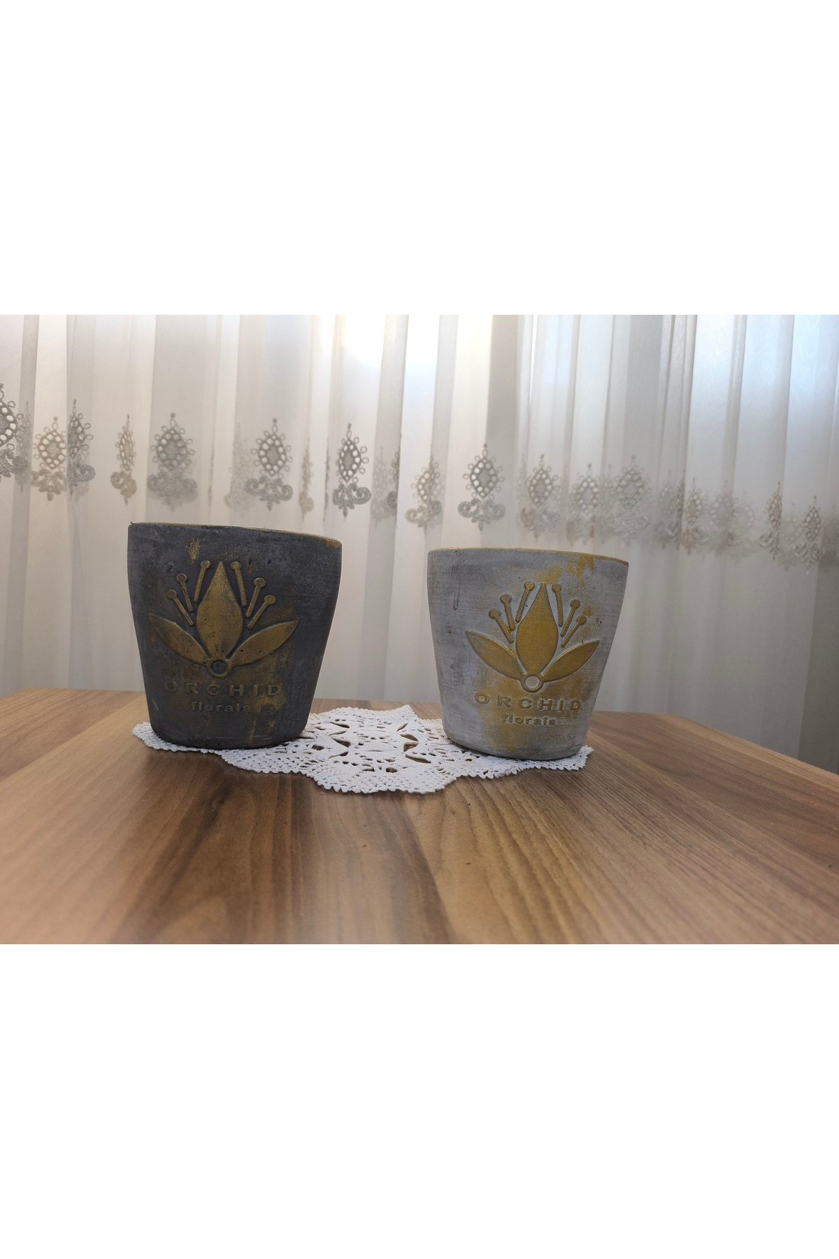 2 Adet Beton Çiçek ve Bonsai Vazosu Gri ve Antrasit Renk