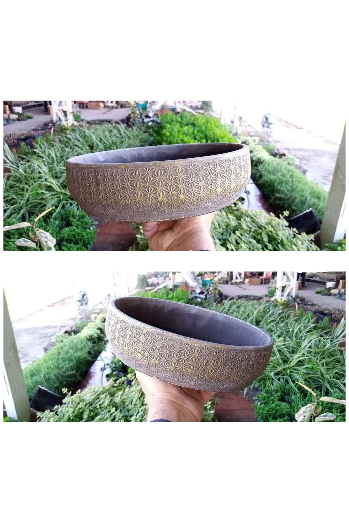 2 Adet Londra Dizayn Beton Aranjman ve Bonsai Saksısı Çiçek Desen Ağız Çap 20-30 cm çap