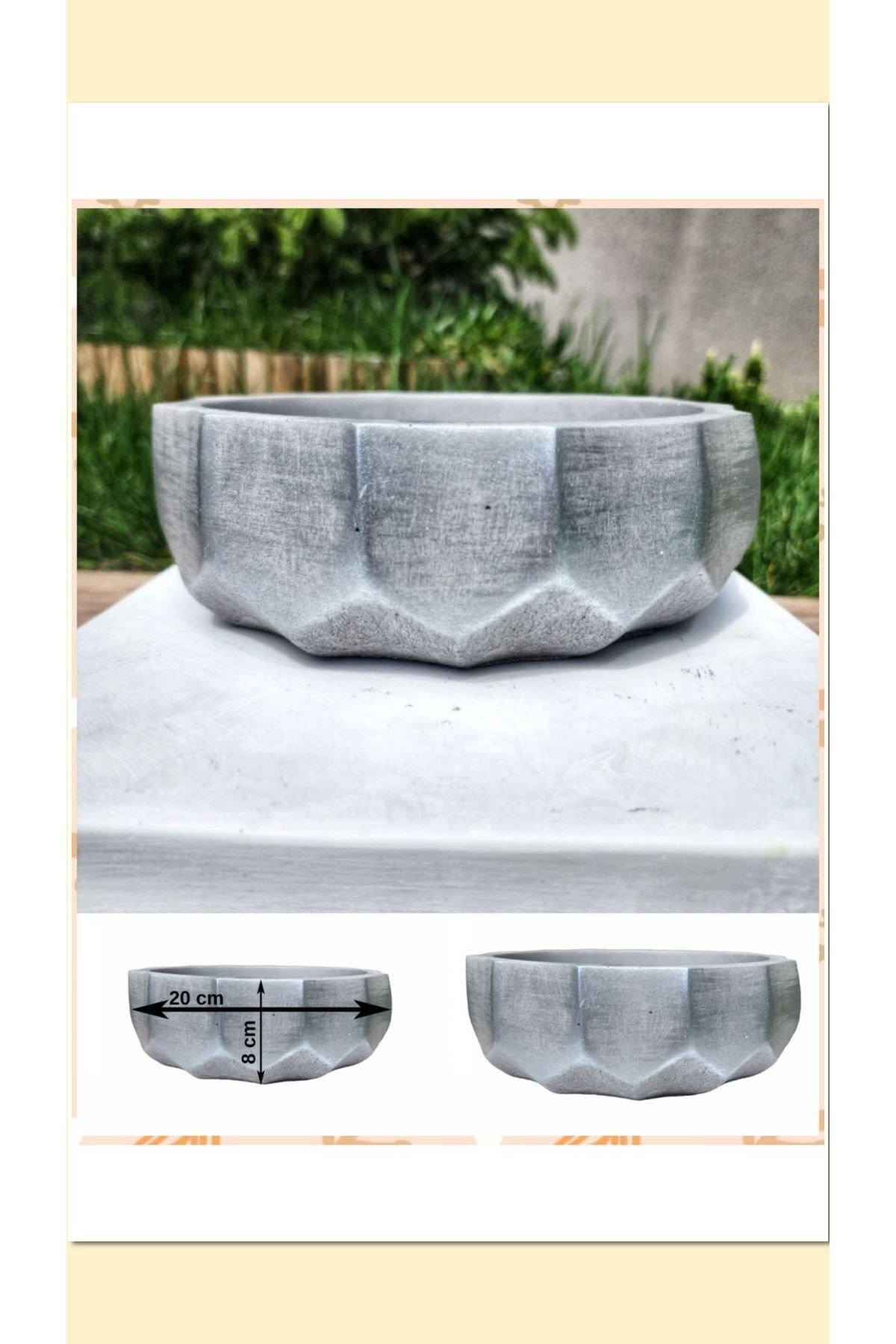 2 Adet Roma Dizayn Gri Beton Aranjman ve Bonsai Saksısı Çiçe Ağız Çap 20-30 cm çap