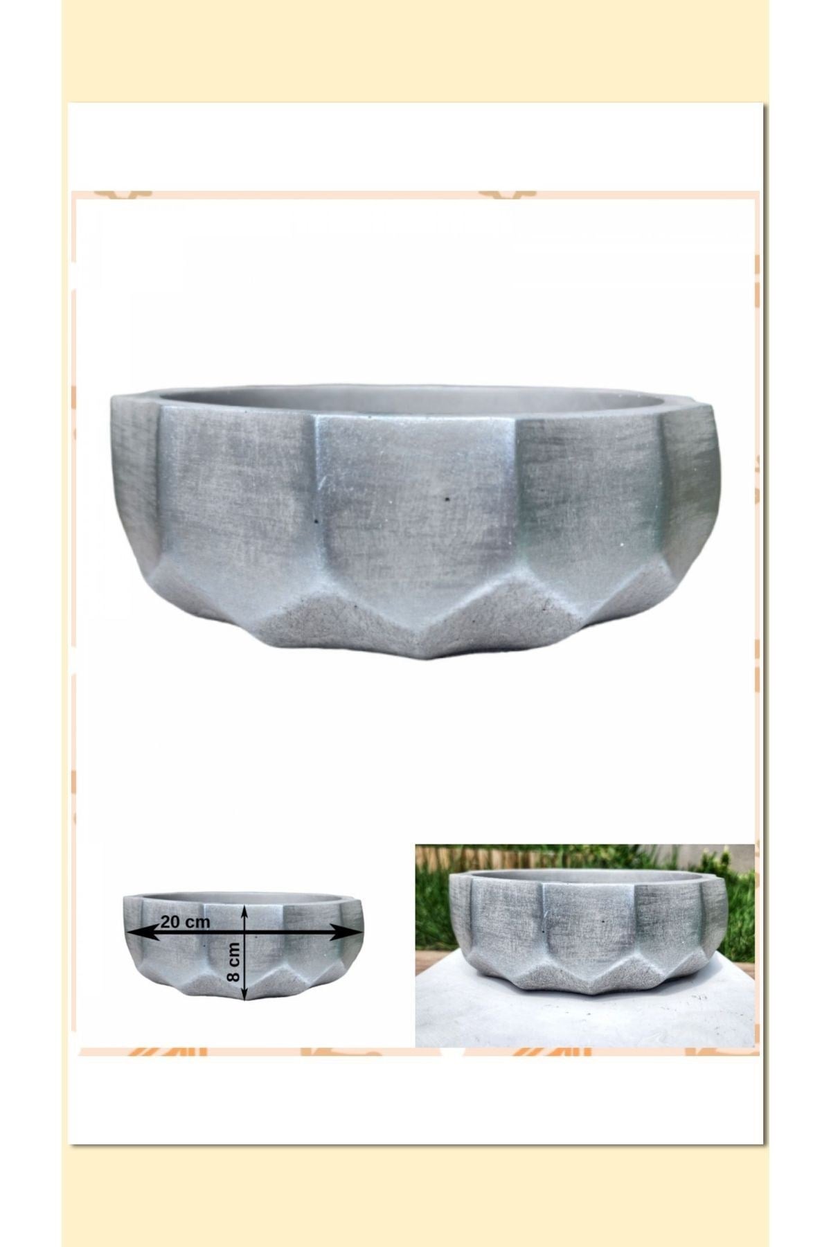2 Adet Roma Dizayn Gri Beton Aranjman ve Bonsai Saksısı Çiçe Ağız Çap 20-30 cm çap