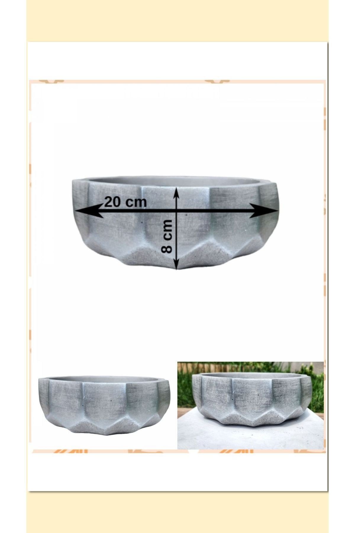 2 Adet Roma Dizayn Gri Beton Aranjman ve Bonsai Saksısı Çiçe Ağız Çap 20-30 cm çap