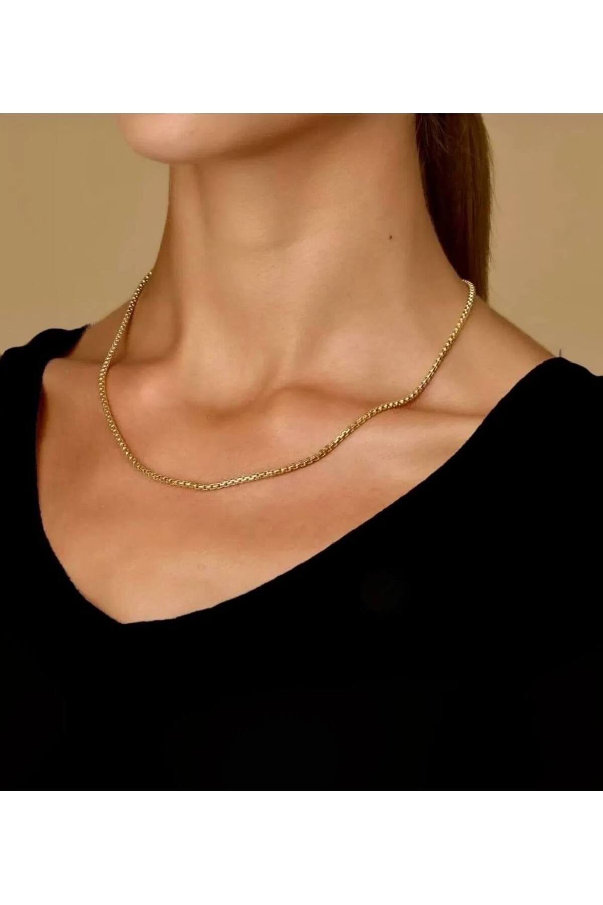 316L 1.Sınıf Çelik Vip Serisi İç İçe Geçirmeli Gold Unisex Kadın/Erkek Kolye 81 cm