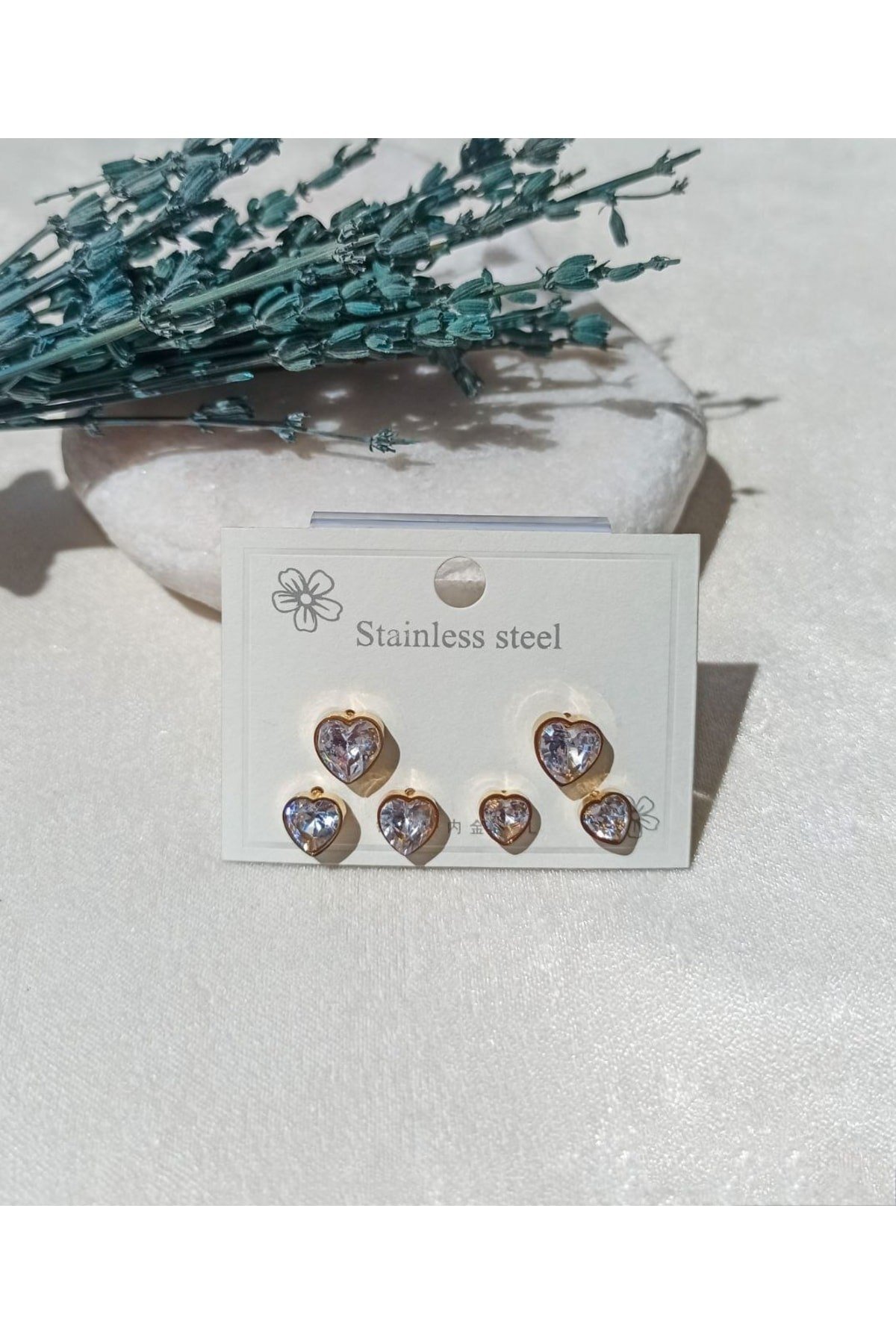 316l 1. Sınıf Çelik Kararmaz Vıp Zarif Moda Çelik Zirkon Taş Kalp Küpe Seti