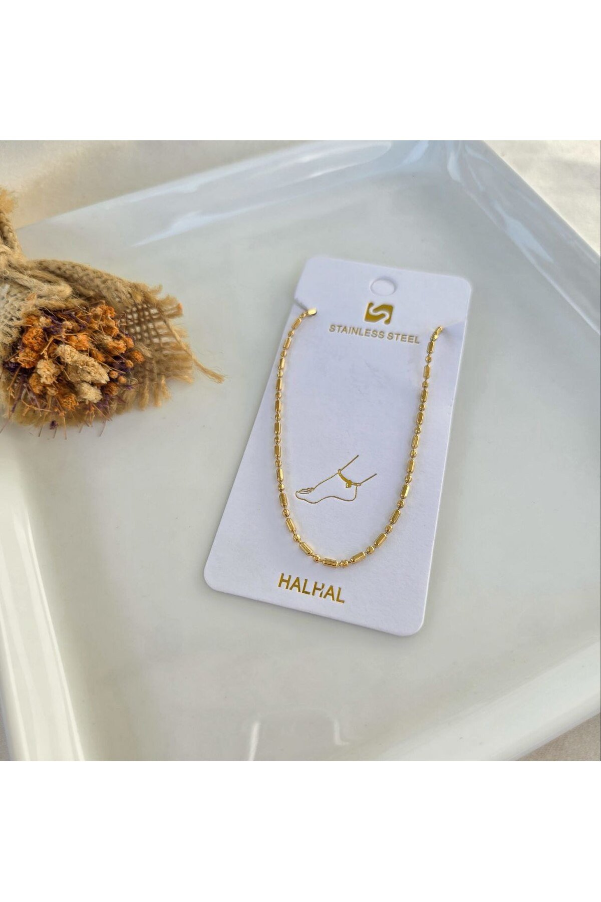 316L 1.Sınıf Çelik Top Detaylı Şık ve Sade Zincir Gold Kadın Halhal