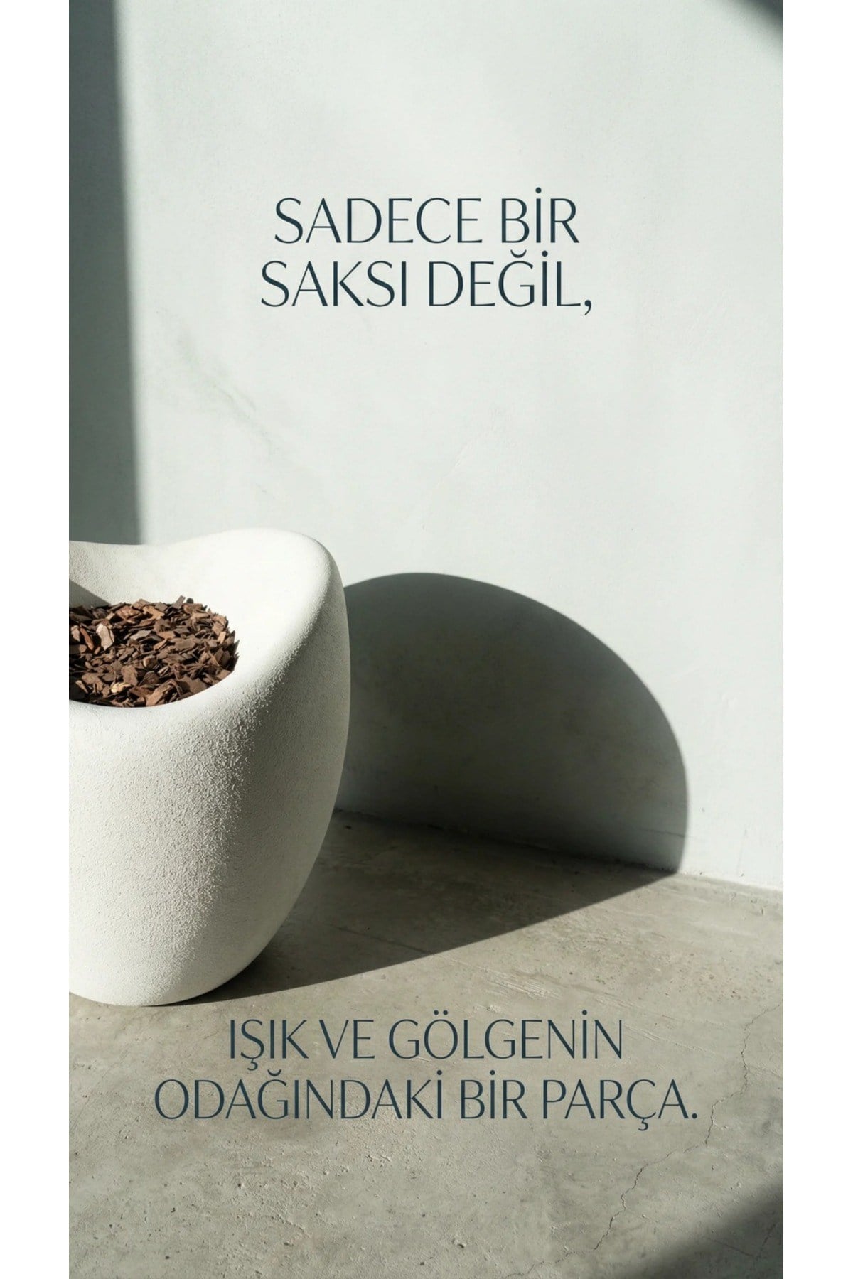 43x45 cm beton dokulu polyester Amorf kırık beyaz dekoratif saksı