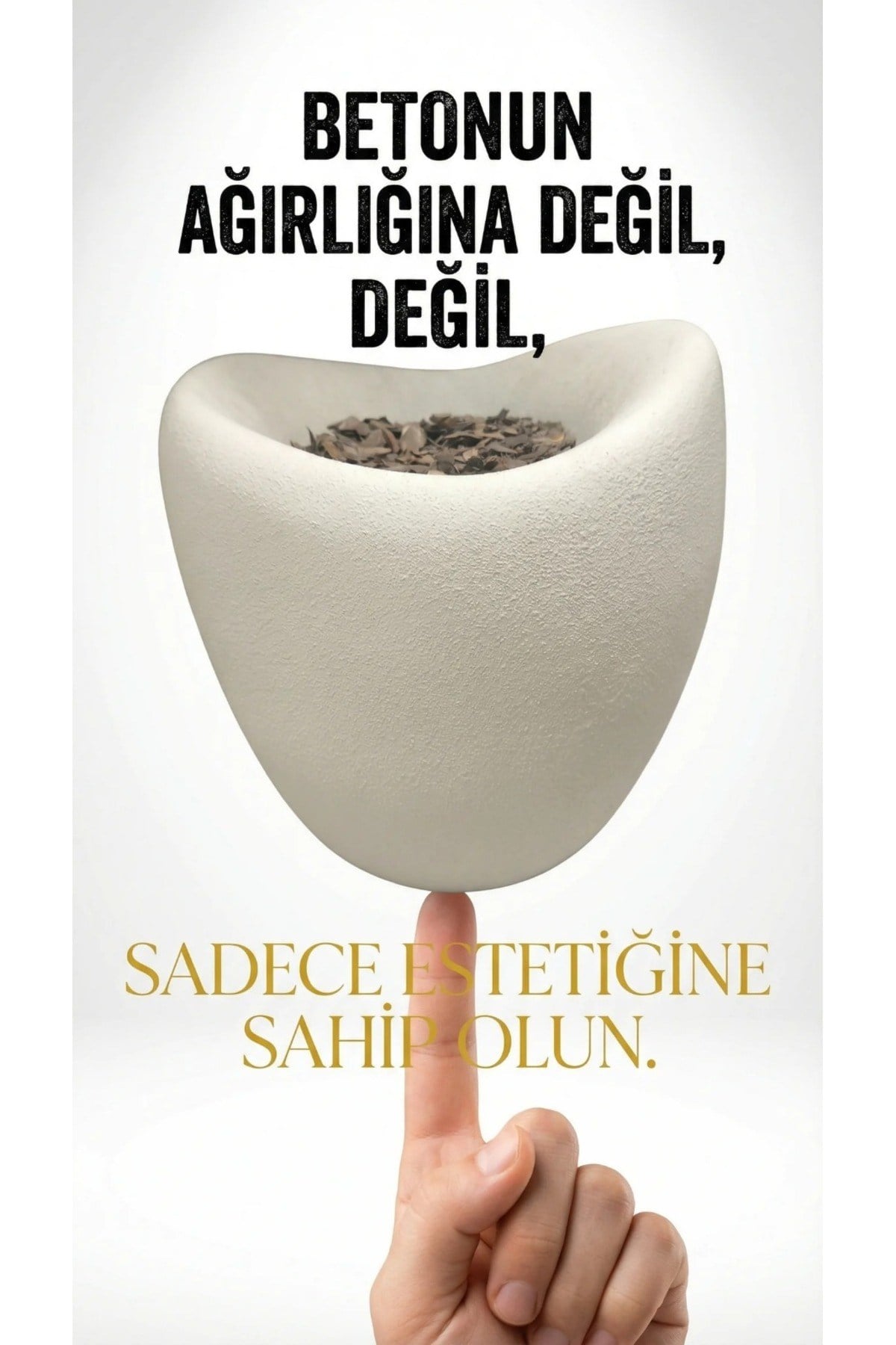43x45 cm beton dokulu polyester Amorf kırık beyaz dekoratif saksı