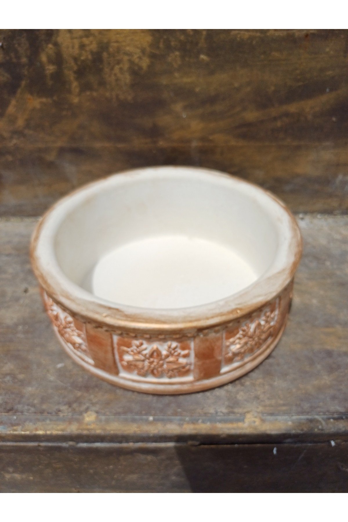 Çiçek desenli taş saksı 25cm çap 12cm yükseklik