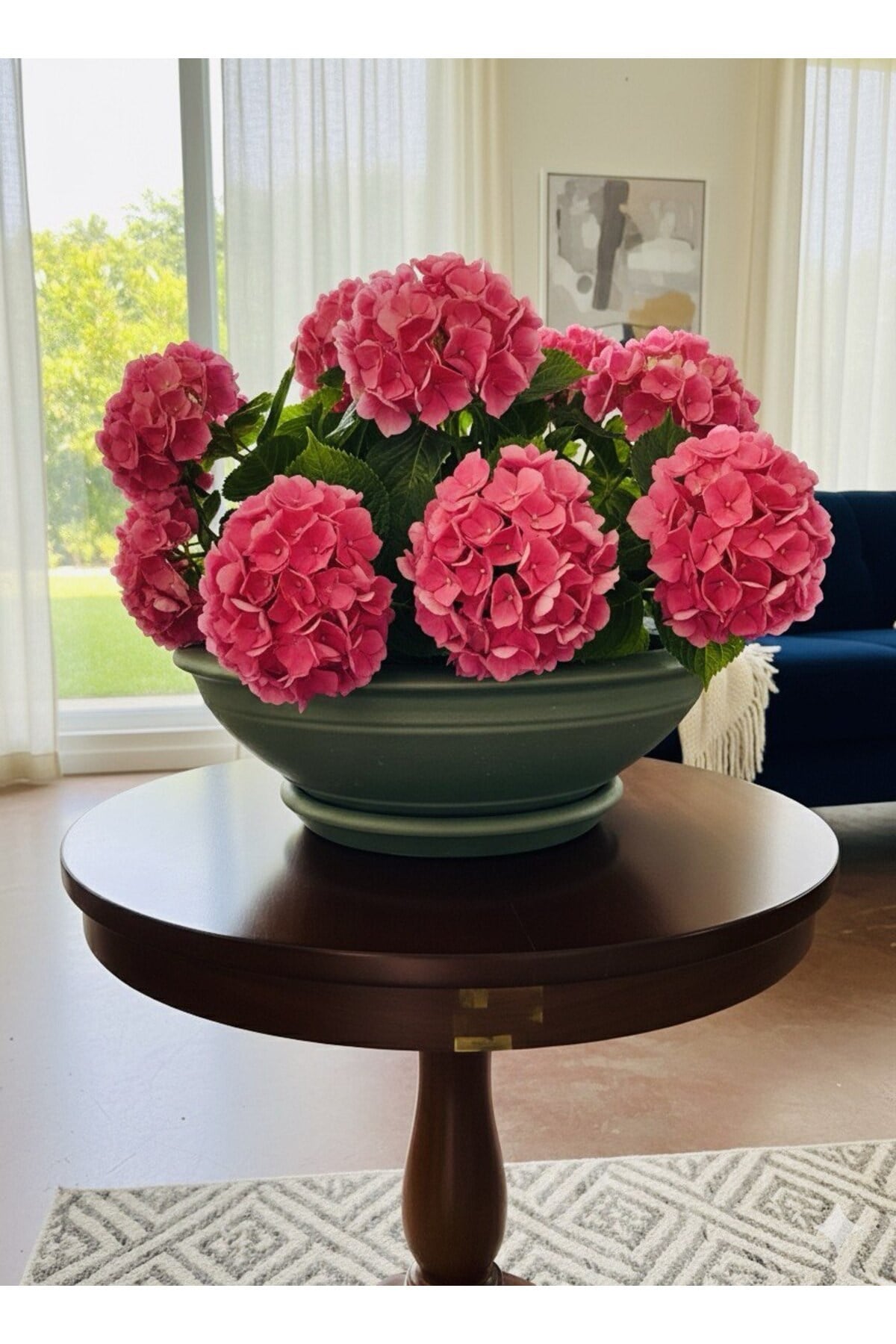 Collection Dev Aranjman Ve Çiçek Saksısı Metalik Yeşil Su Tahliyeli ve Tabaklı Çiçeksiz 50*15
