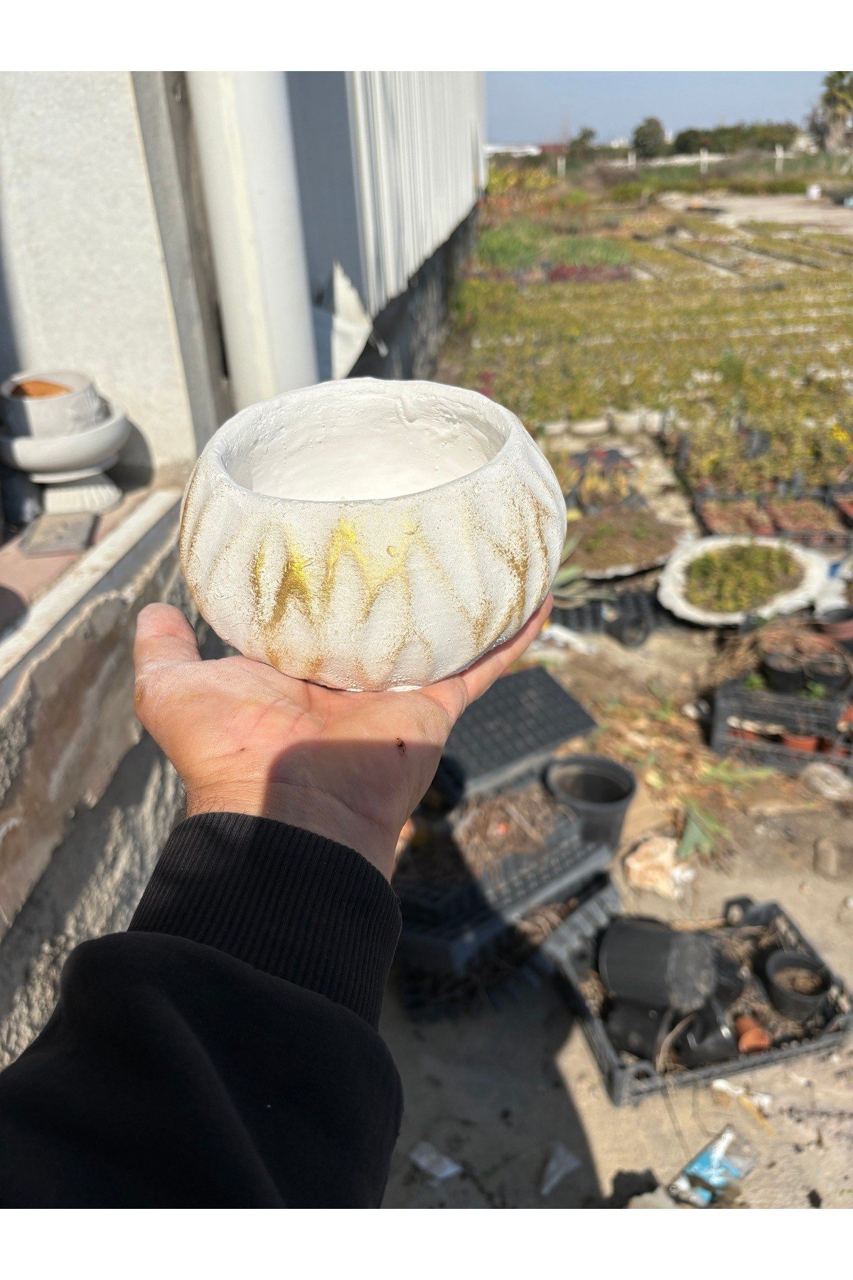Dalgalı Dekoratif taş saksı orkide ve çiçek saksısı