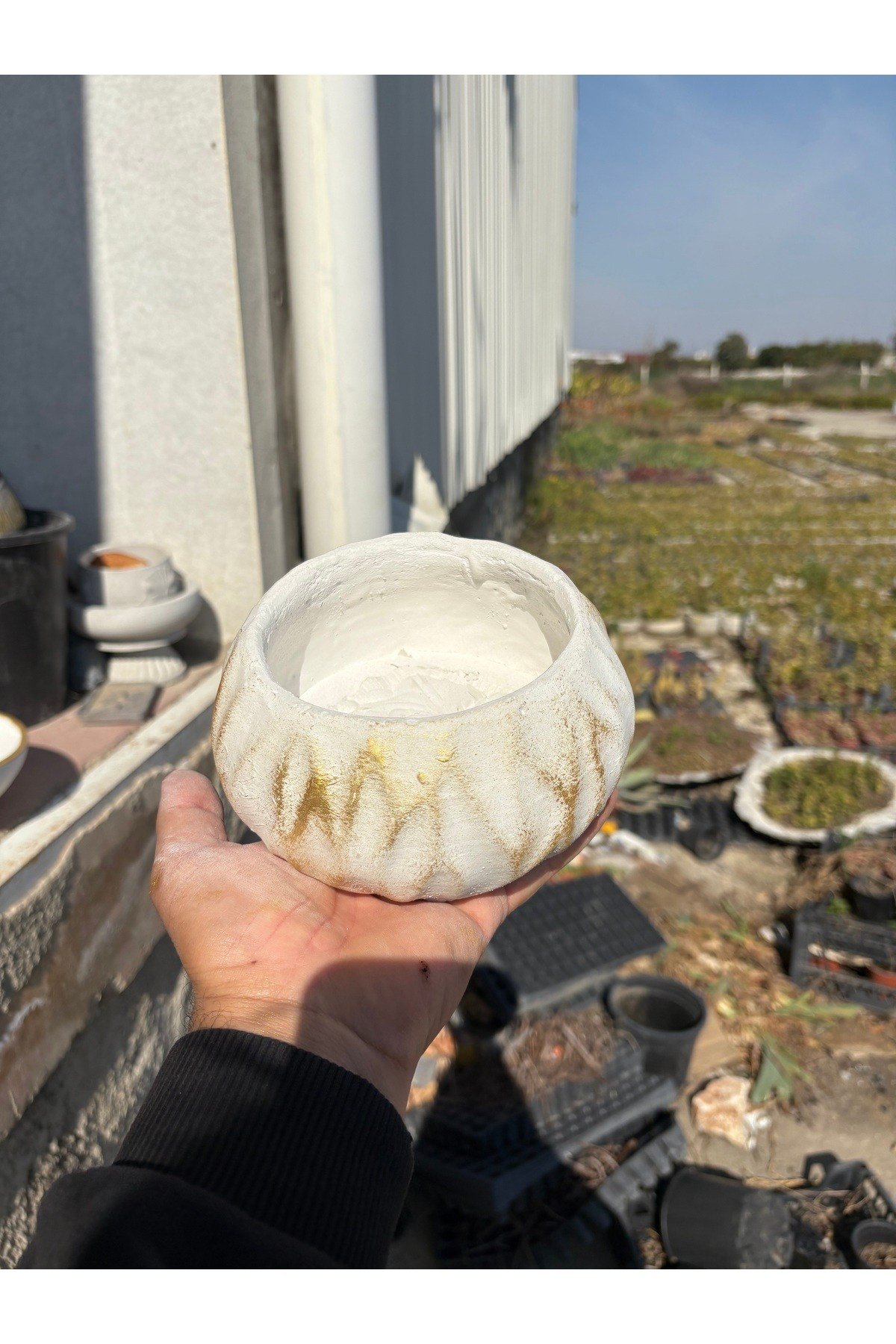 Dalgalı Dekoratif taş saksı orkide ve çiçek saksısı