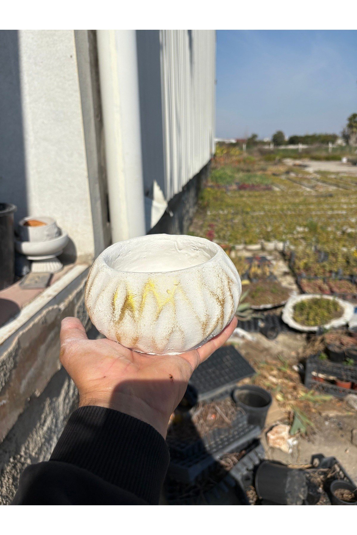 Dalgalı Dekoratif taş saksı orkide ve çiçek saksısı