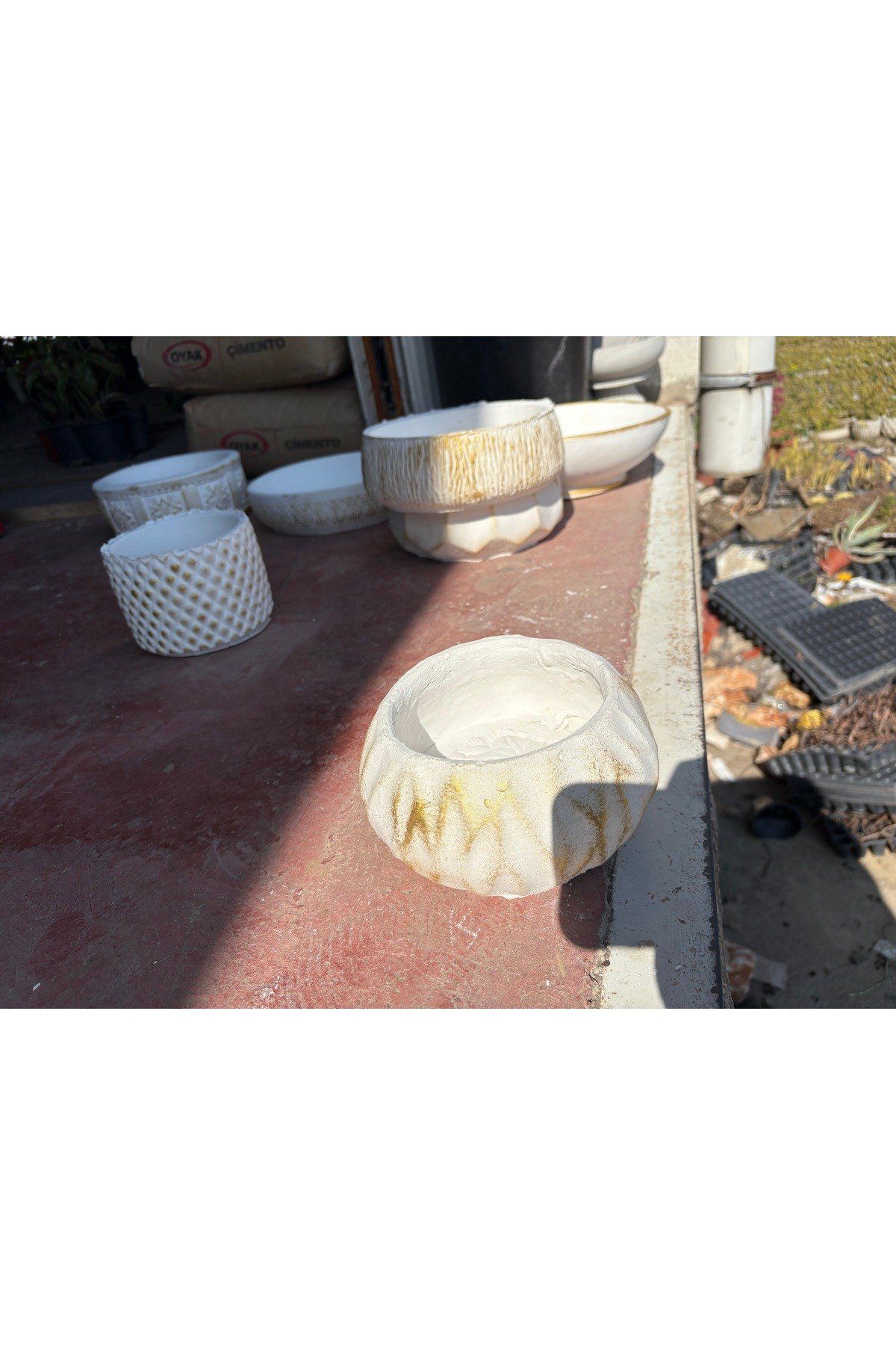 Dalgalı Dekoratif taş saksı orkide ve çiçek saksısı