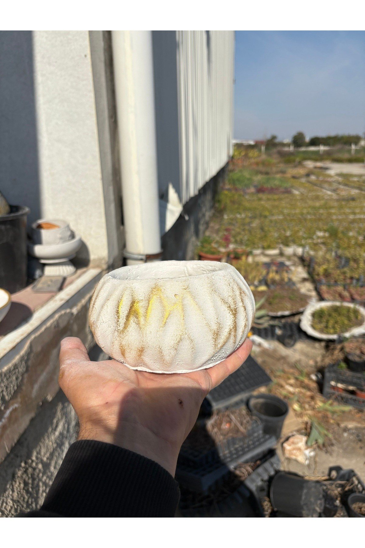 Dalgalı Dekoratif taş saksı orkide ve çiçek saksısı