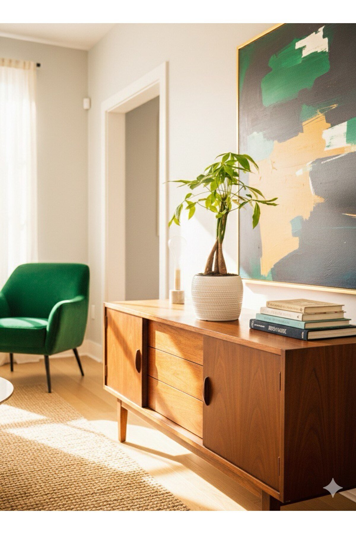 Dekoratif Taş Saksıda Örgülü Gövde Pachira Aquatica Bitkisi - 51 cm