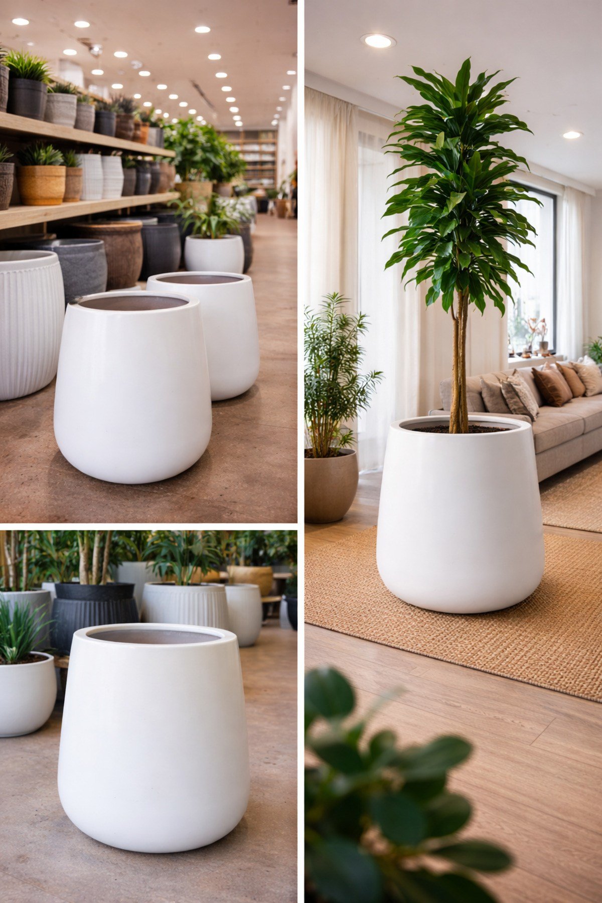 Fiberglas saksı hafif beton yükseklik 50 genişlik 35 santim