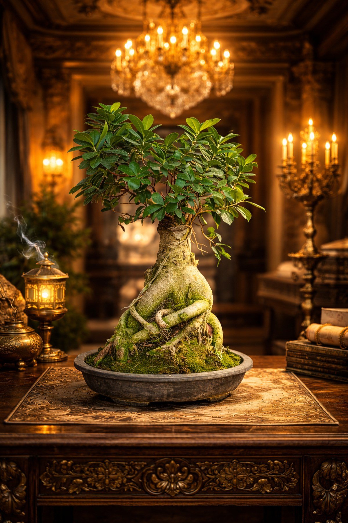 Ficus Ginseng Bonsai Canlı Bitki - Özel Formlu Dolgun Gövdeli Dekoratif Büyük Boy Bonsai Ağacı