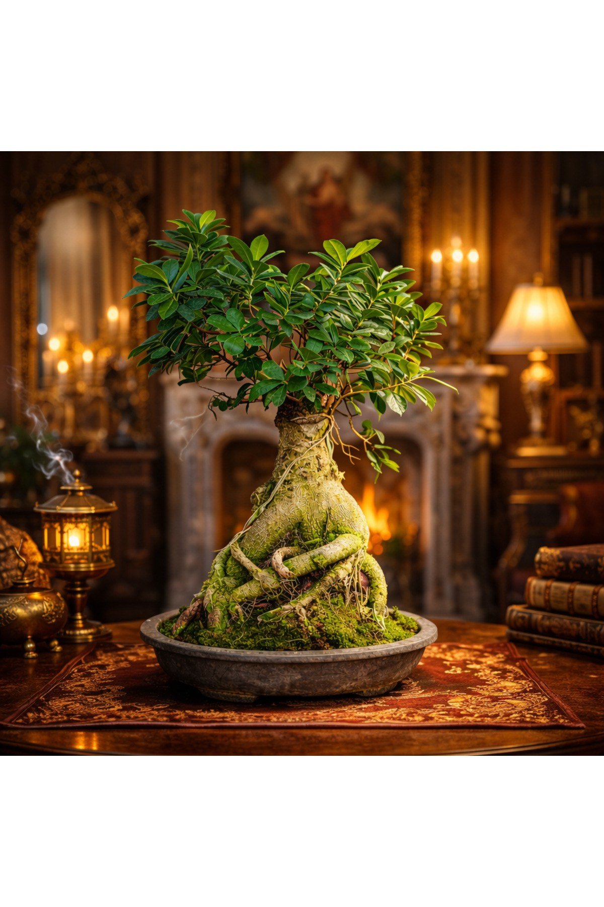 Ficus Ginseng Bonsai Canlı Bitki - Özel Formlu Dolgun Gövdeli Dekoratif Büyük Boy Bonsai Ağacı