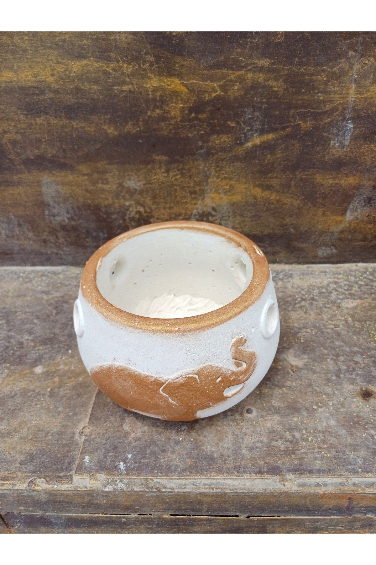 Fil desenli taş çiçek ve bitki saksısı 12x12 cm