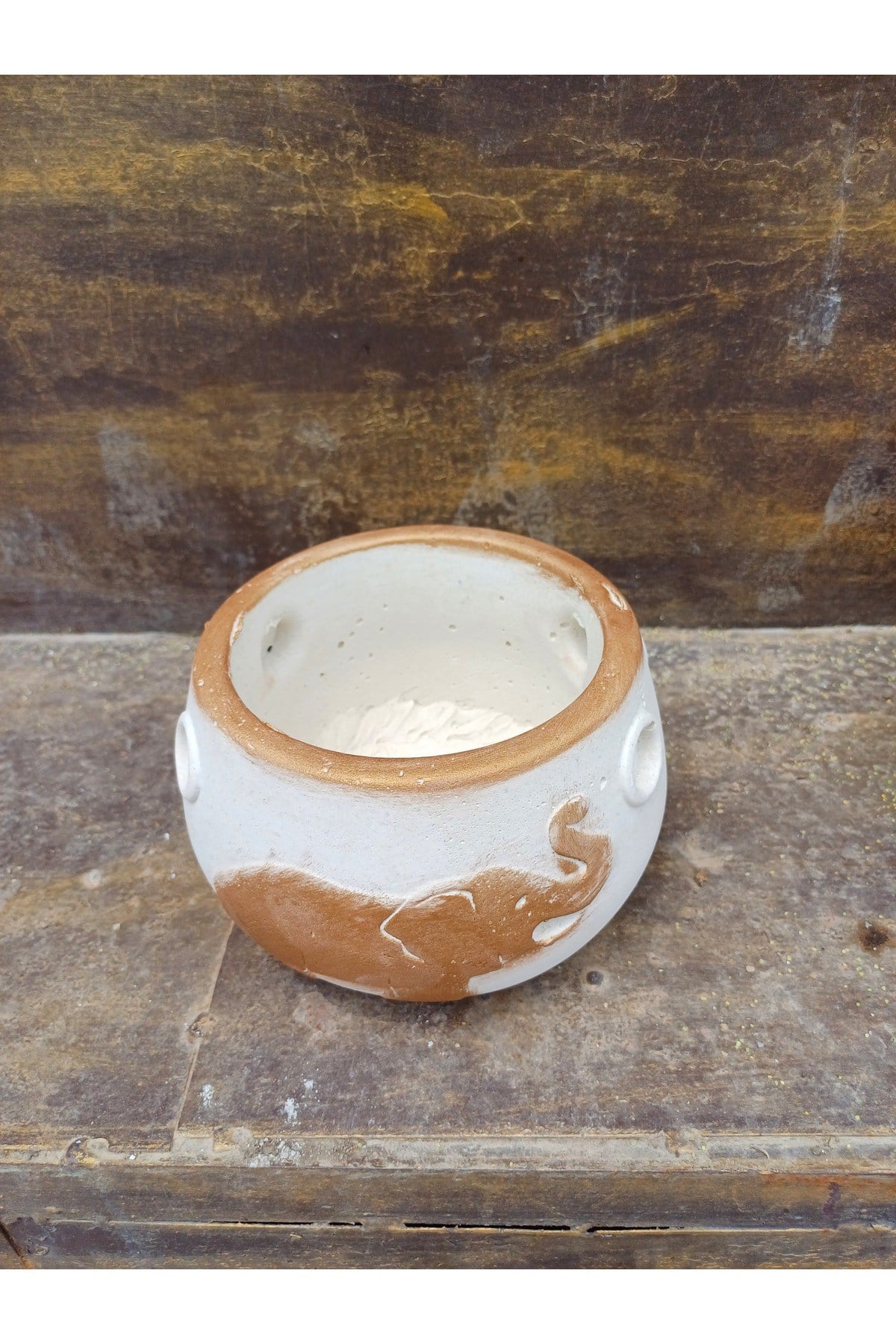 Fil desenli taş çiçek ve bitki saksısı 12x12 cm