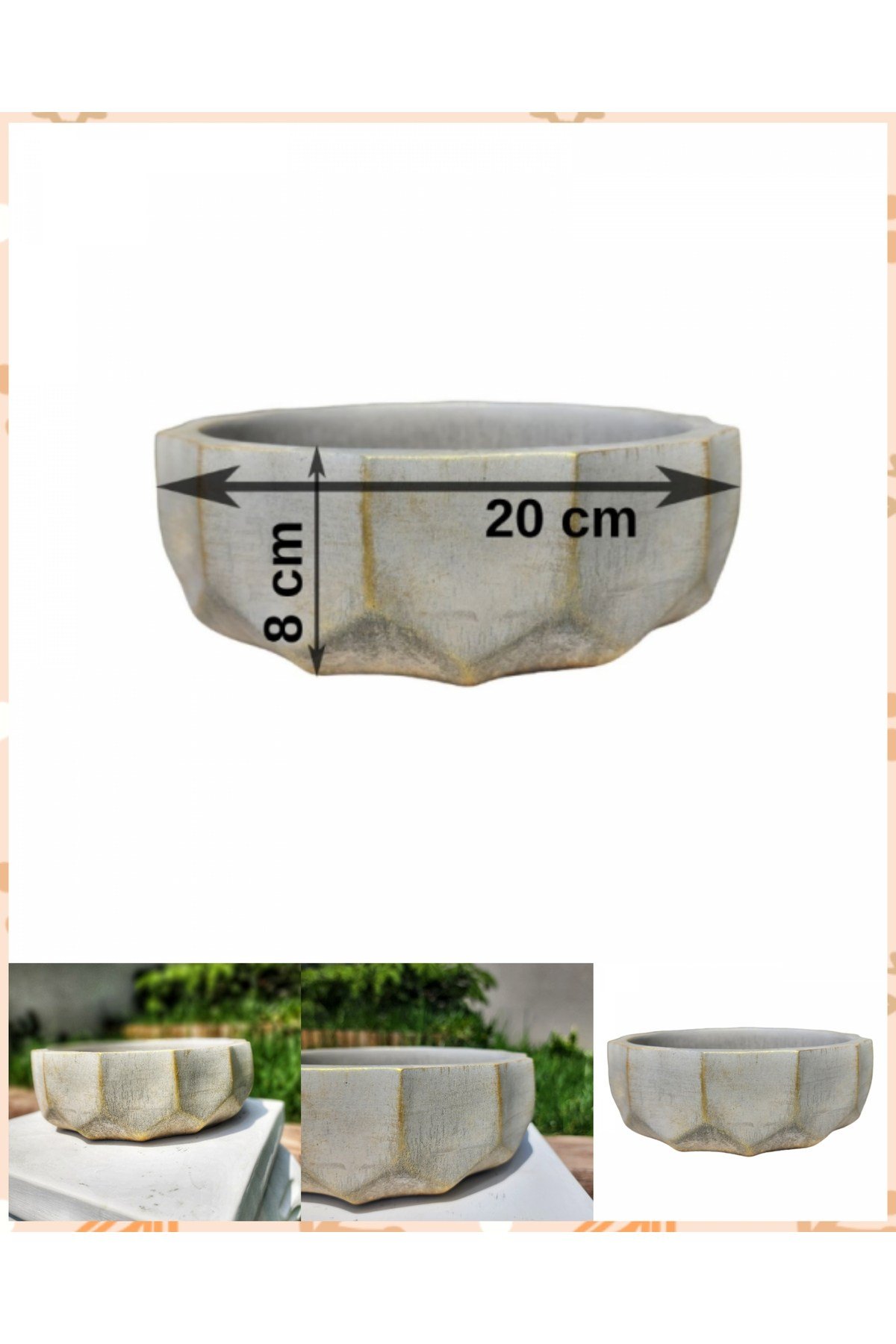 Geometrik aranjman ve bonsai saksısı altın yaldızlı