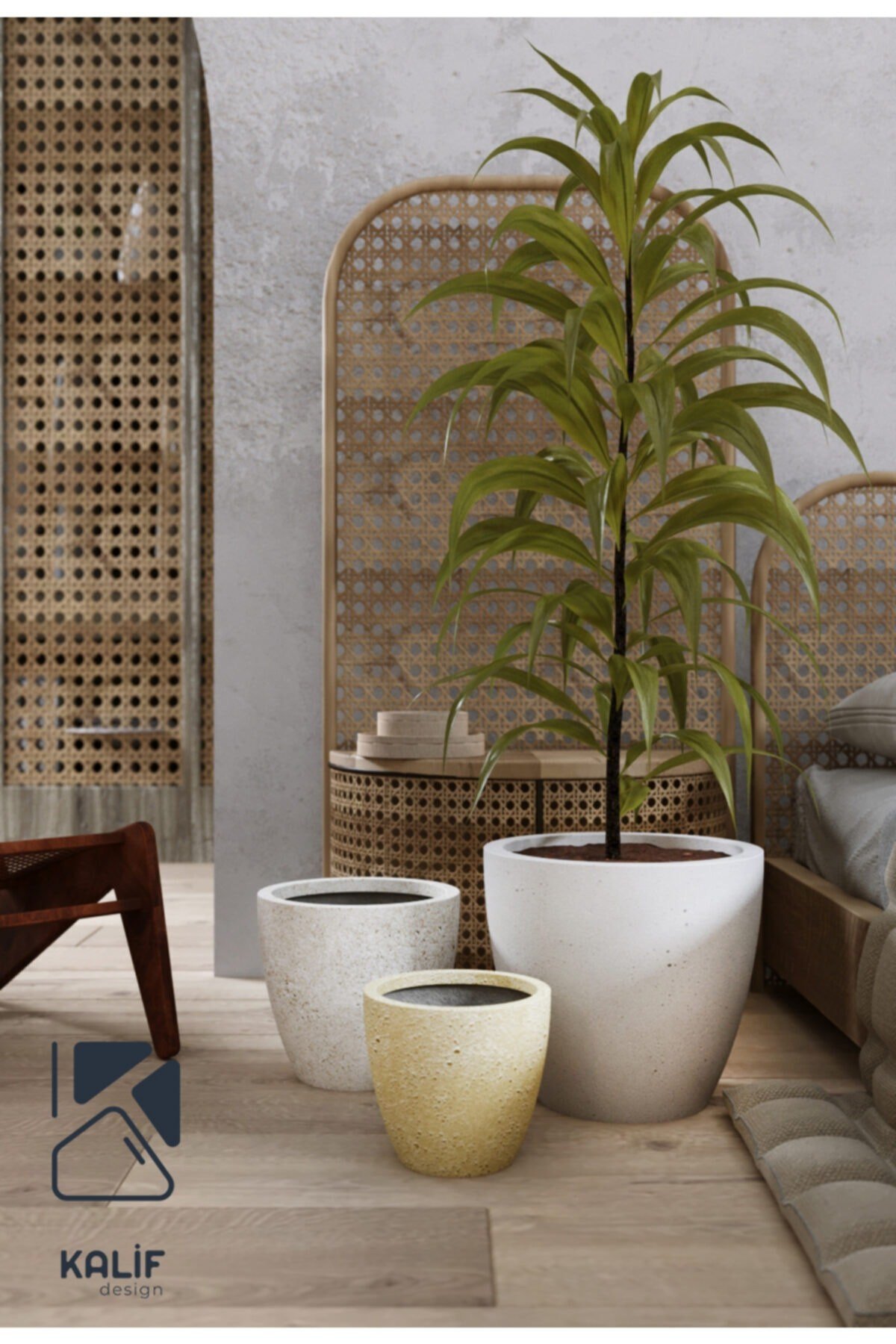 Hafif Beton Saksı (terrazo) Indra (m) 36x32 Beyaz