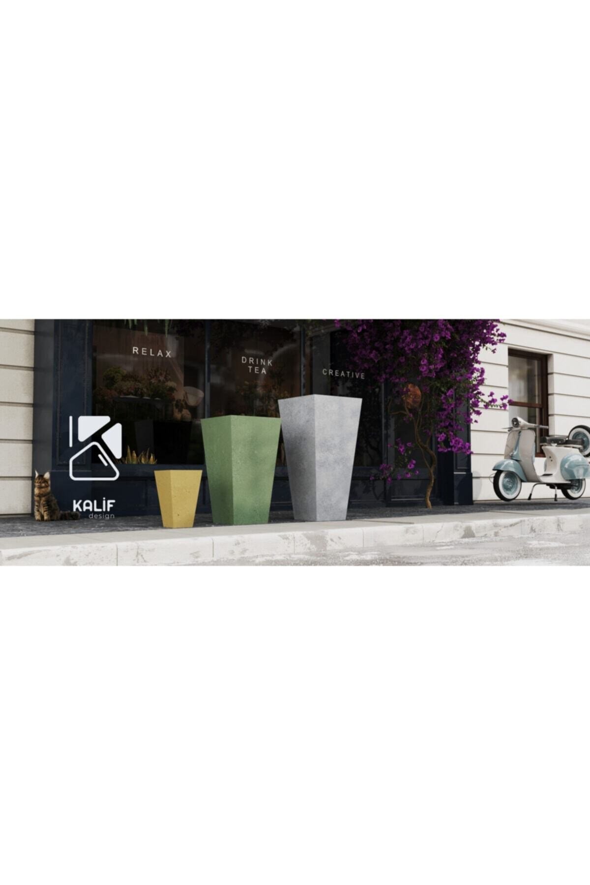 Hafif Beton Saksı (terrazo) Tapio (xs) 25x25x40 Sarı