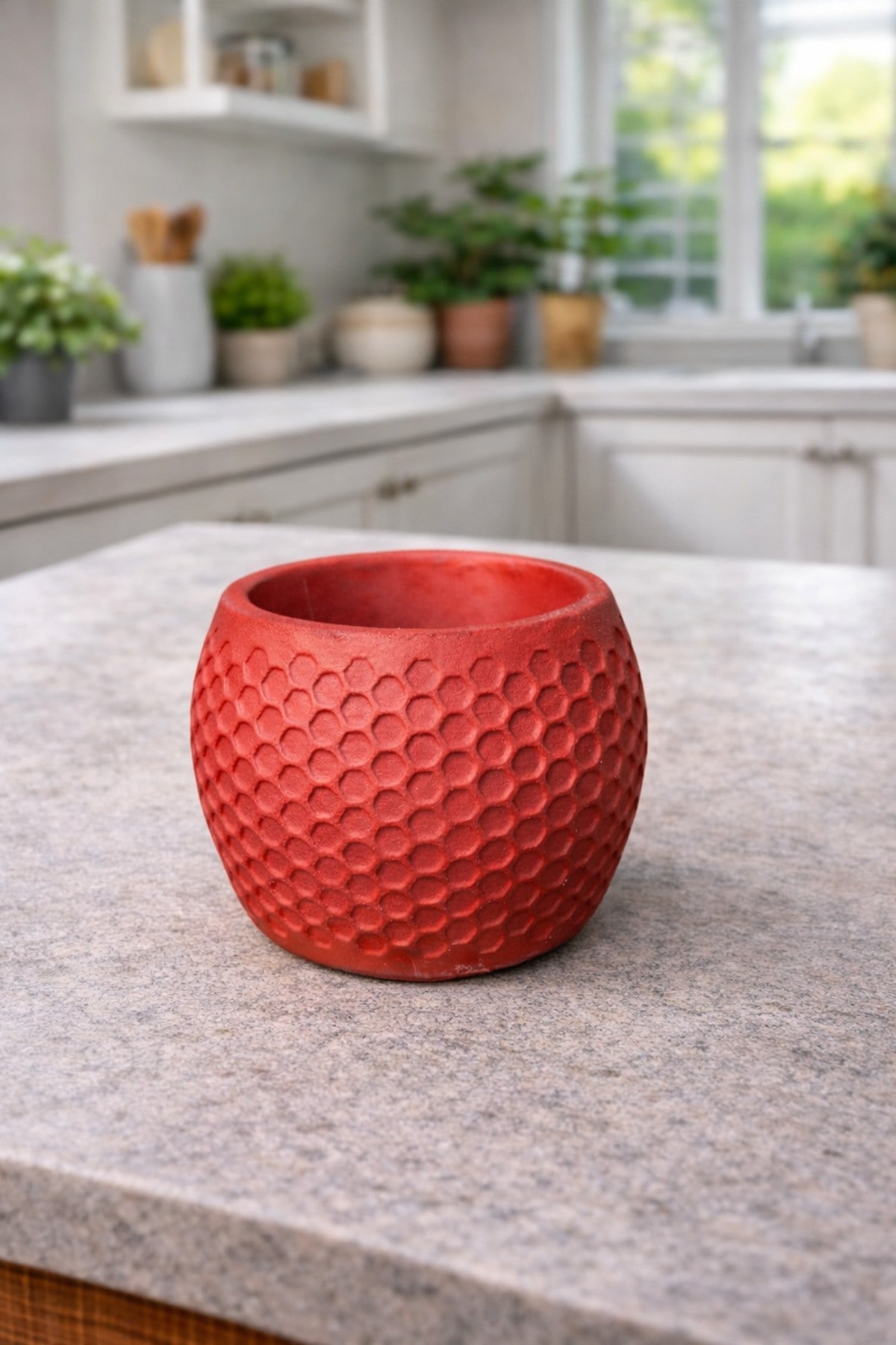 Honeycomb Desenli Kırmızı Saksı