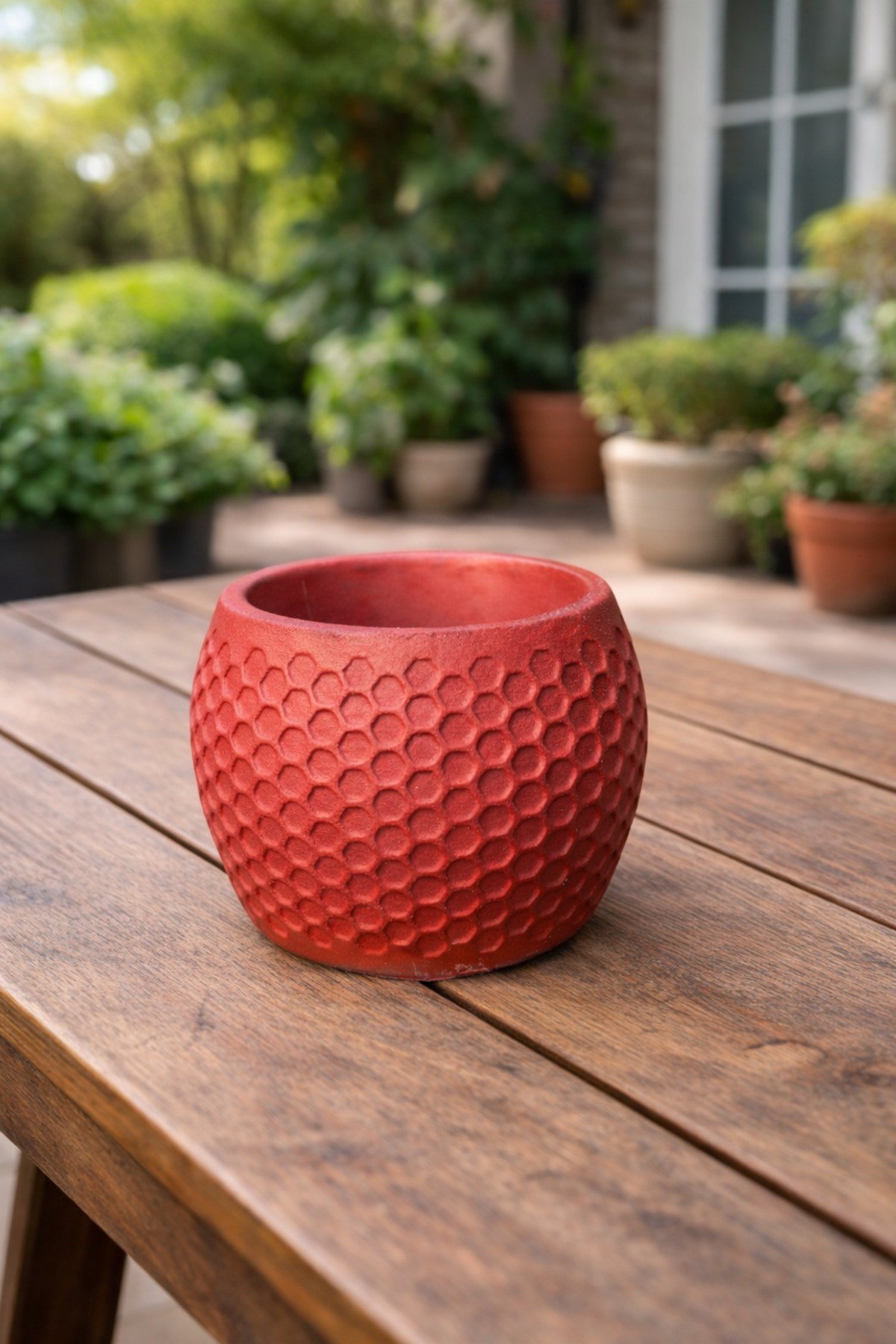 Honeycomb Desenli Kırmızı Saksı