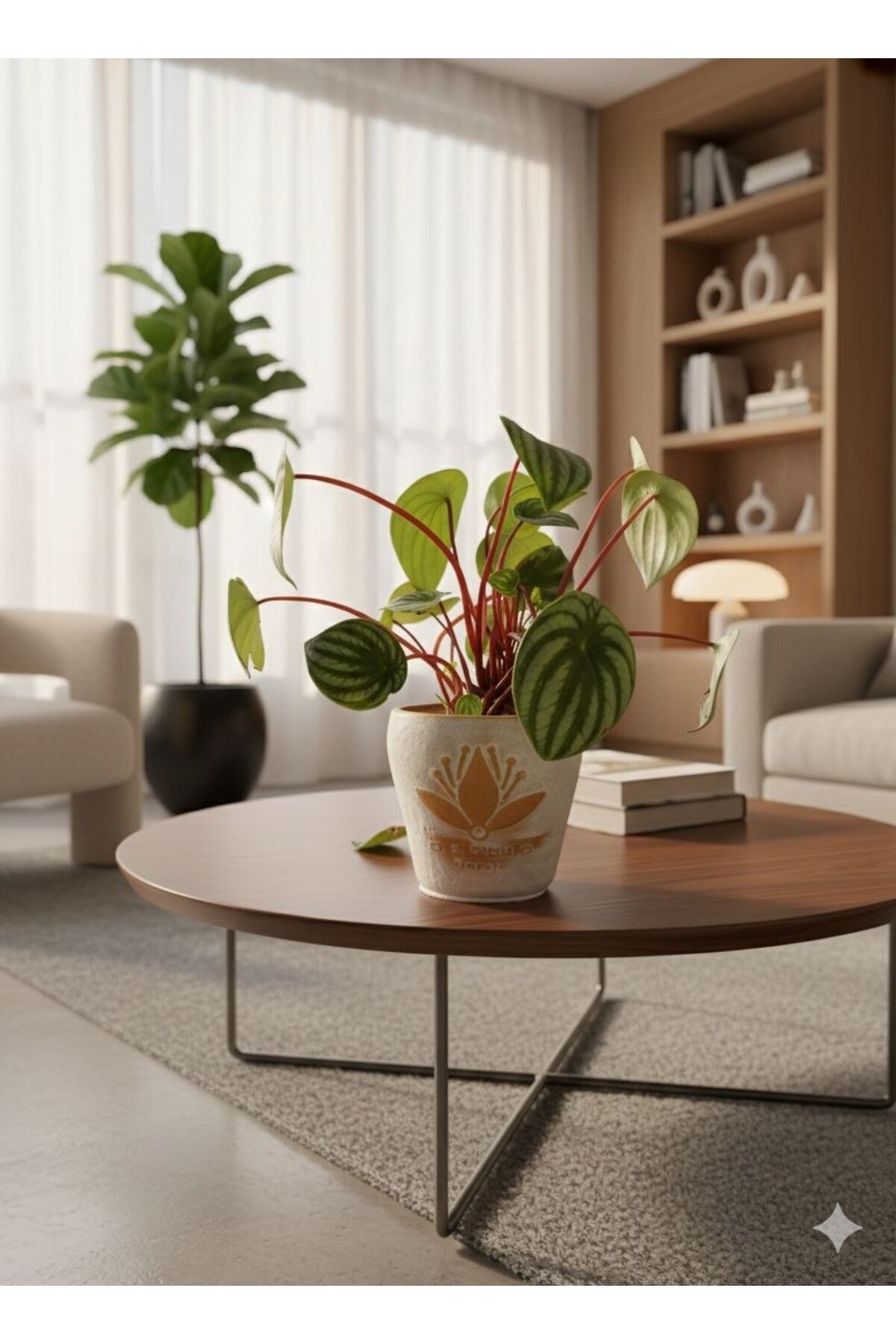 Karpuz Peperomia (Peperomia argyreia) - Dekoratif Taş Saksılı