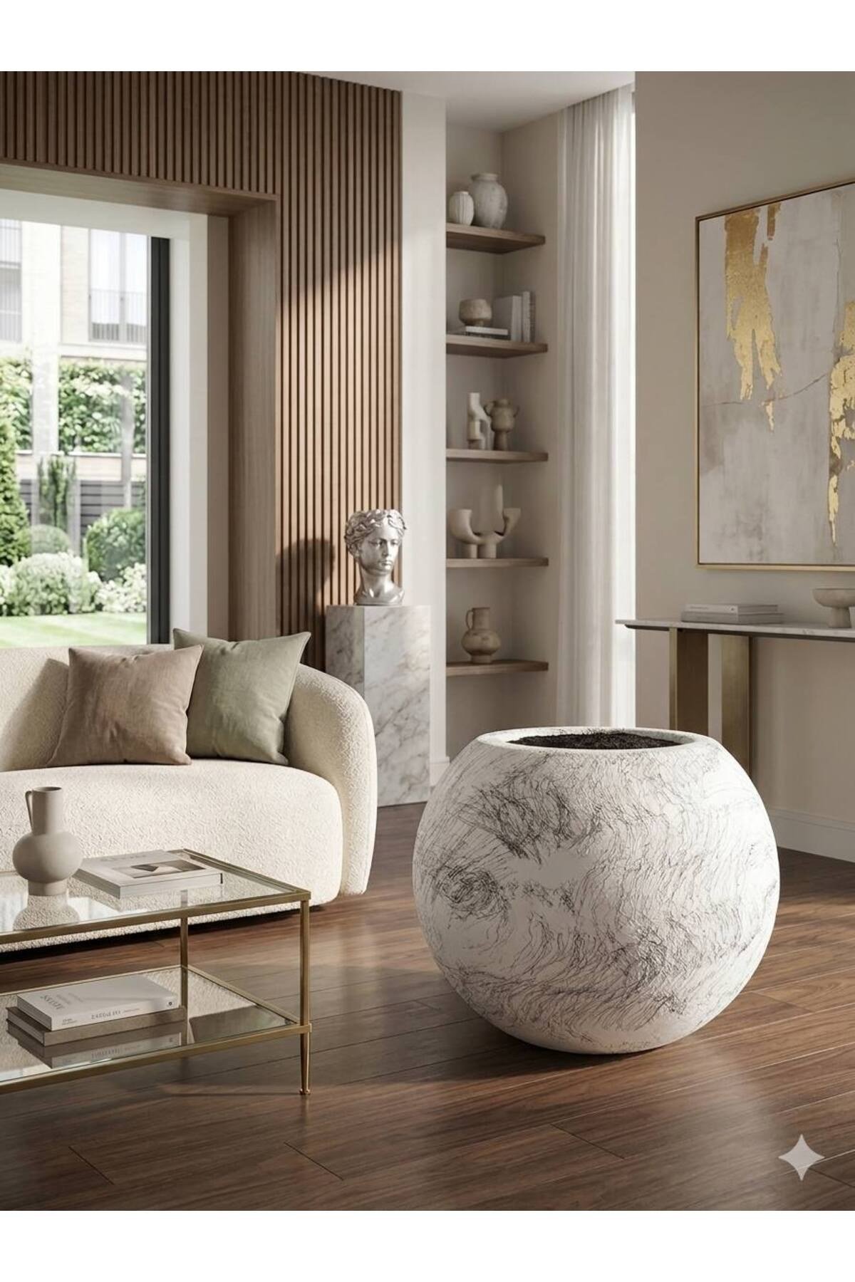 Luna Serisi - Antrasit Dokulu Modern Küre Dekoratif Saksı 40*24