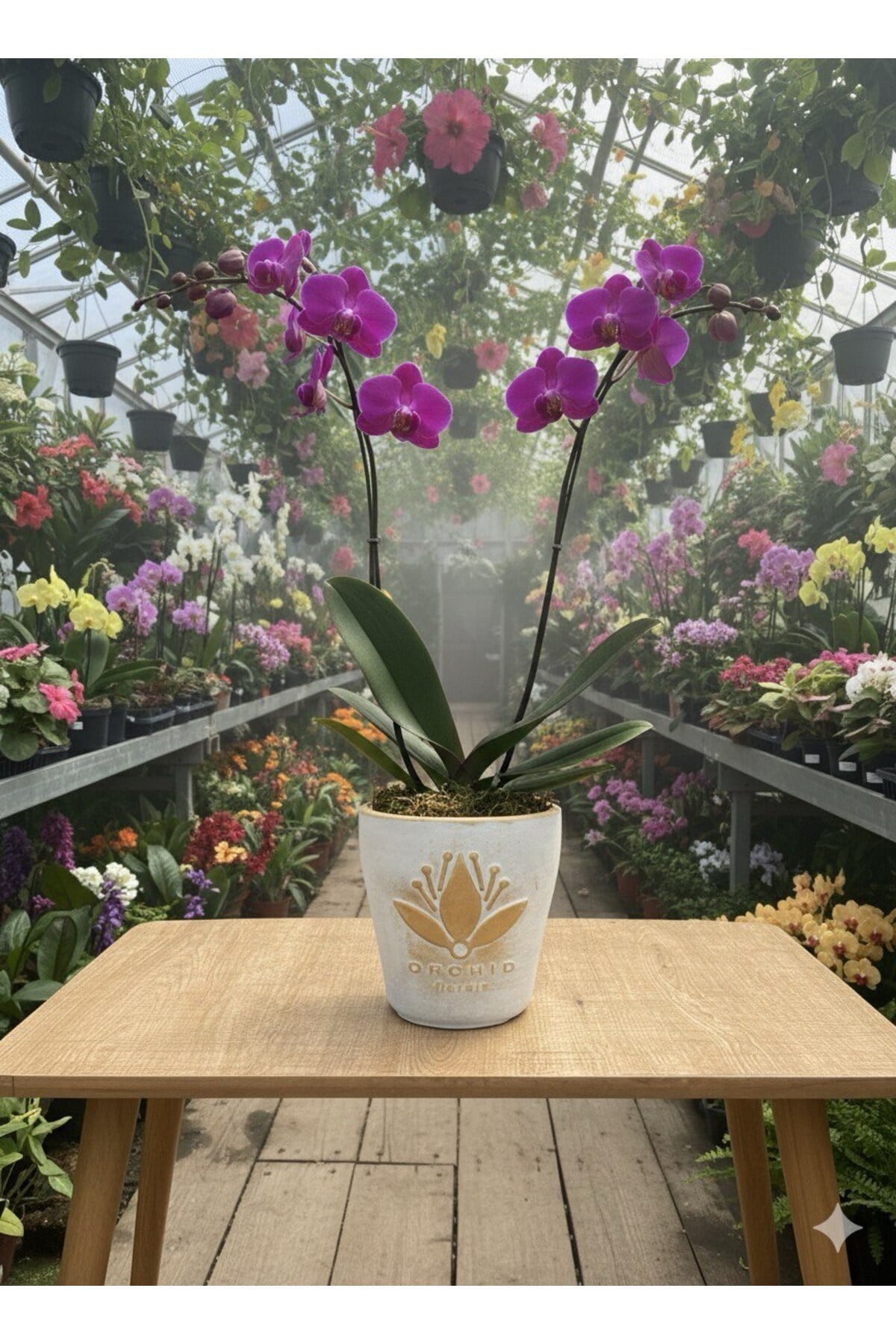 Mor Orkide ve Altın Lotus Saksı