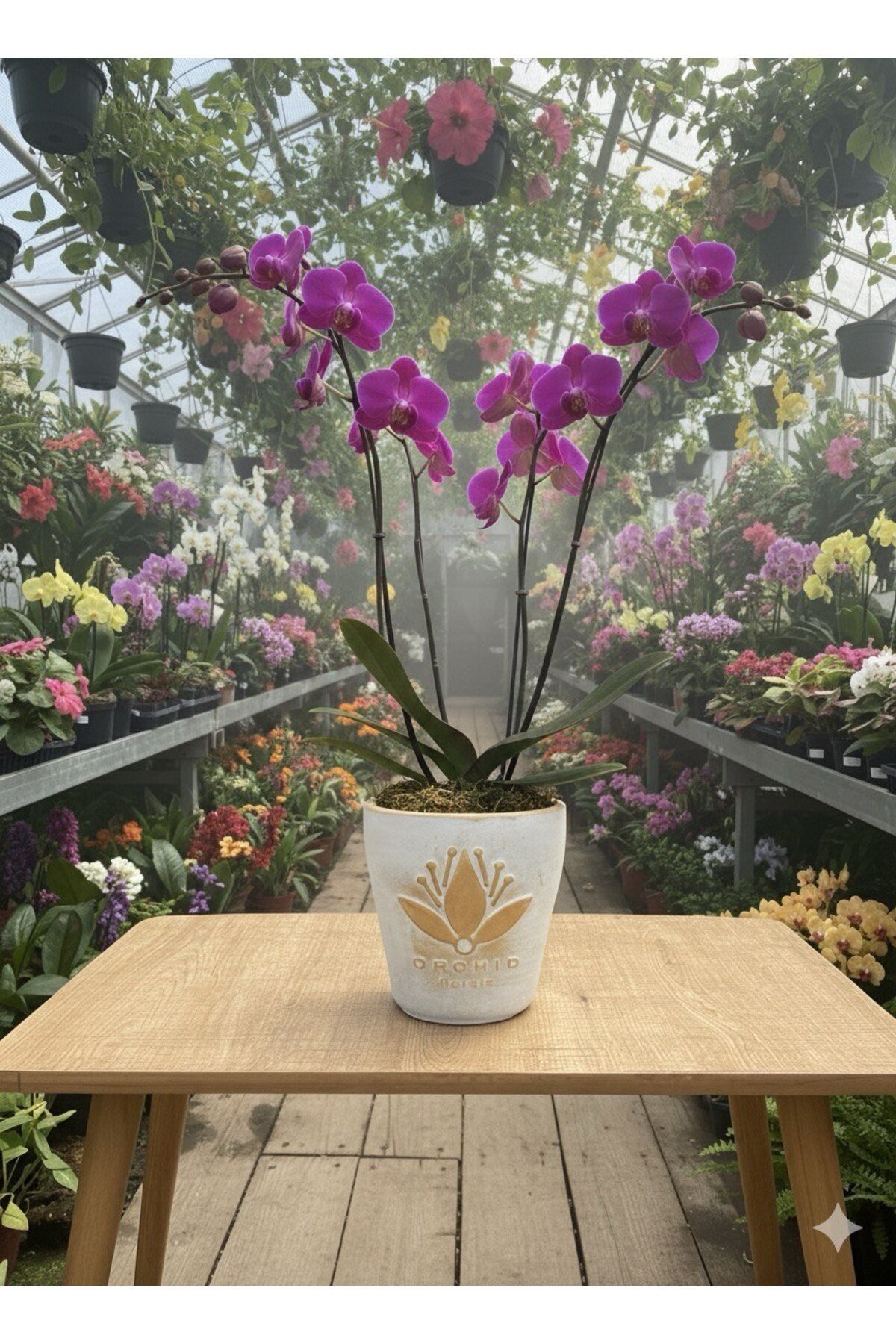 Mor Orkide ve Altın Lotus Saksı