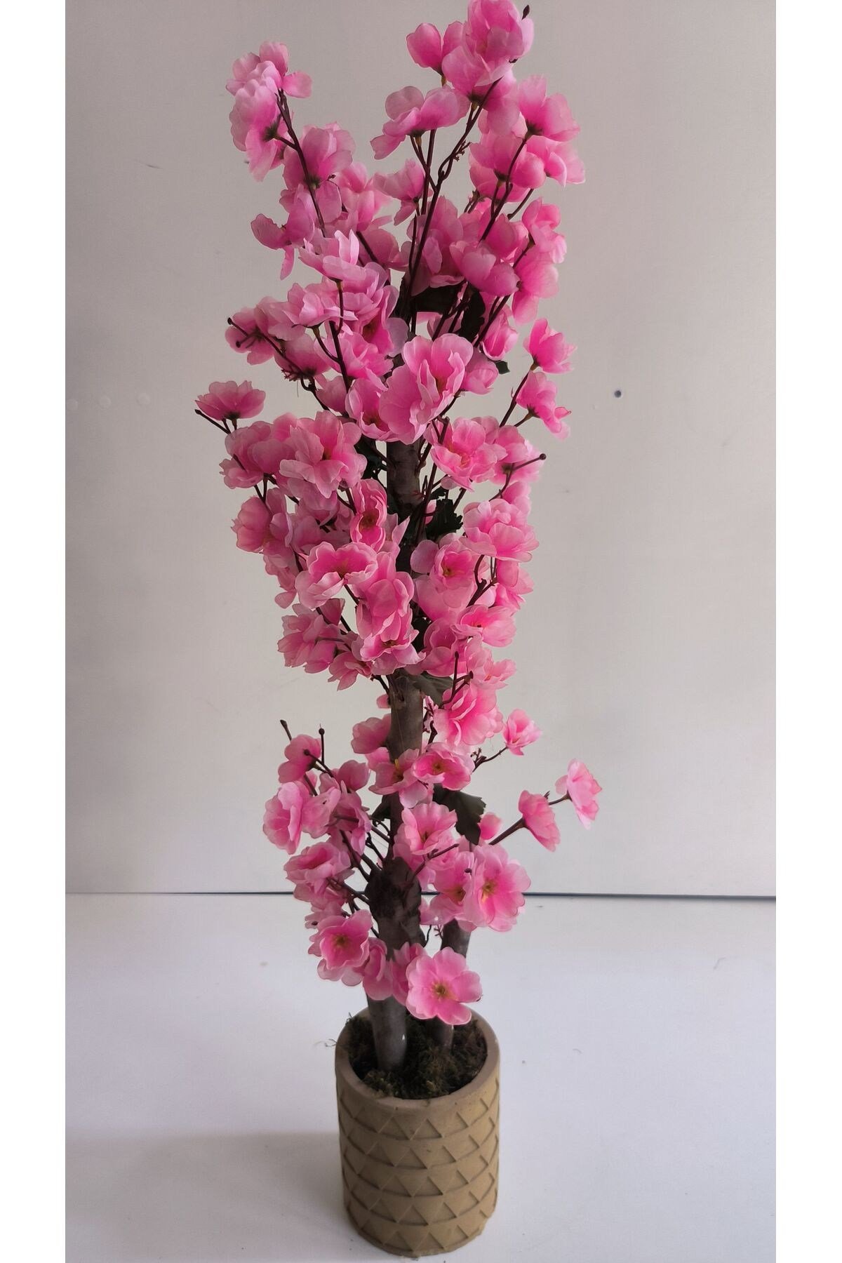 Rüzgar Yapay Çiçekçilik 90 cm Pembe Renk Beton Saksıda Sakura